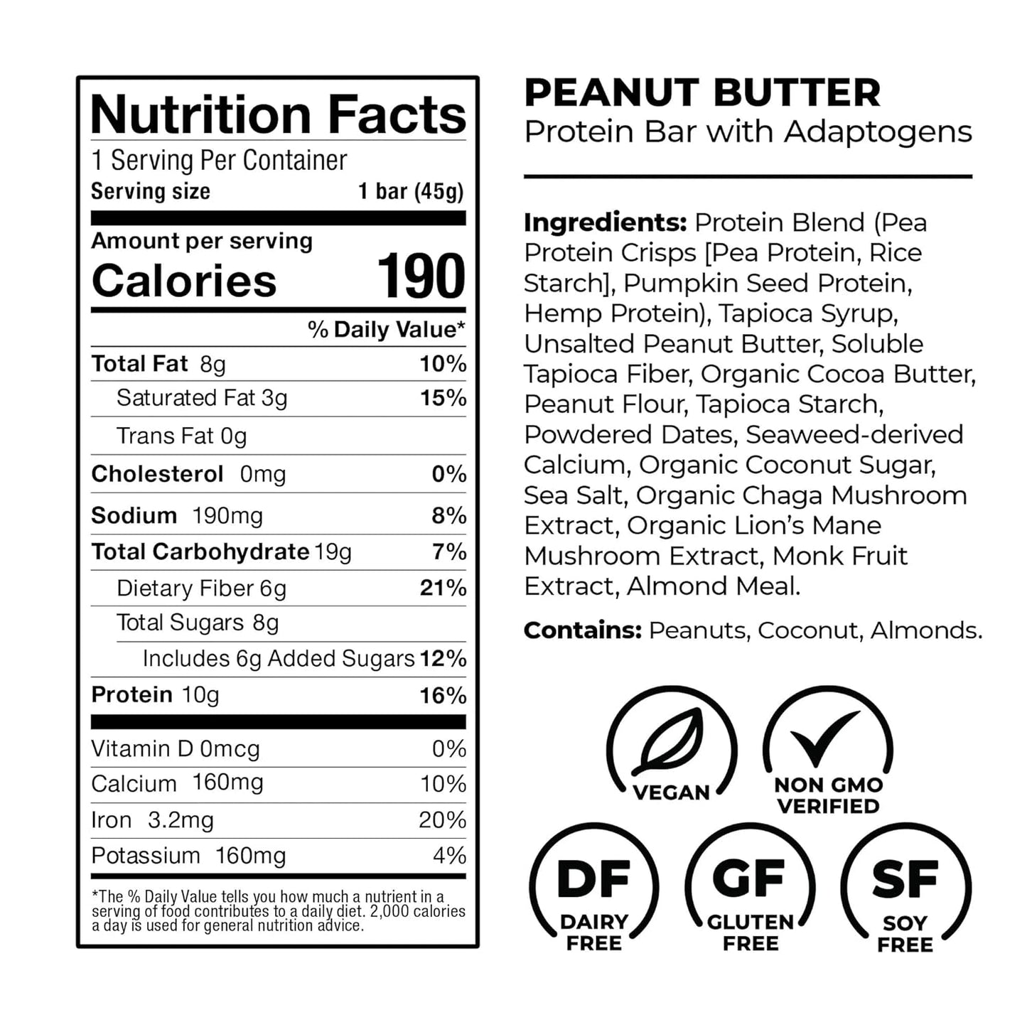 Laird Superfood Functional Protein Bars – Protein Bar but Better with Real Ingredients, Functional Mushrooms 10g Plant-Based Protein, 6g Fiber - Non-GMO - 5 Flavor Variety Pack, 10 Count (Pack of 1)