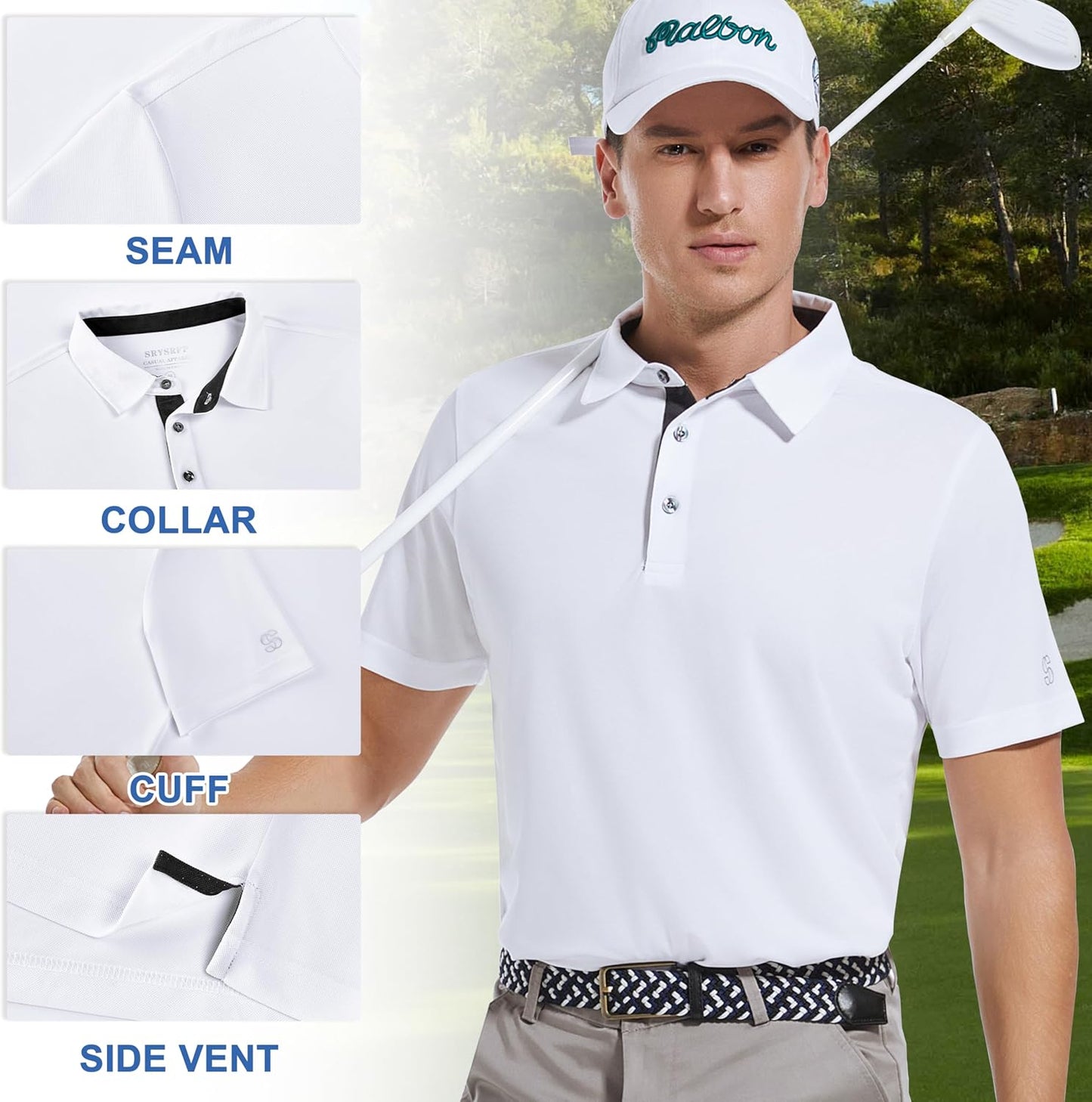 Mens Golf Shirt Short Sleeve Moisture Wicking Dry Fit Performance Solid Casual Pique Collared Golf Polo Shirts for Men