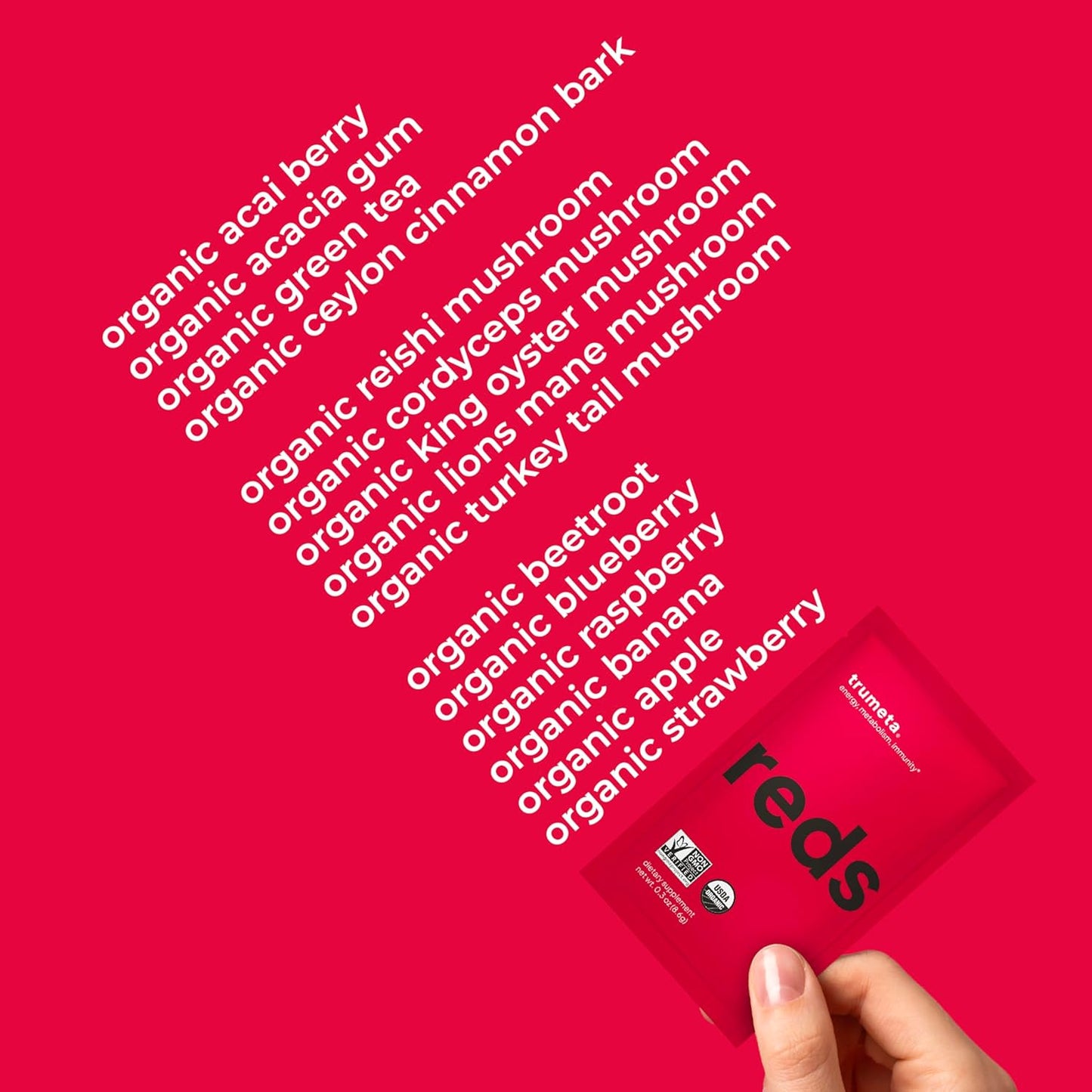 Superfood Reds Powder Packs - for Immune Support and Memory I Reds Superfood Powder Antioxidants Polyphenols Blend with Organic Acai Berry, Goji Berry, Pomegranate - 14 Sachets