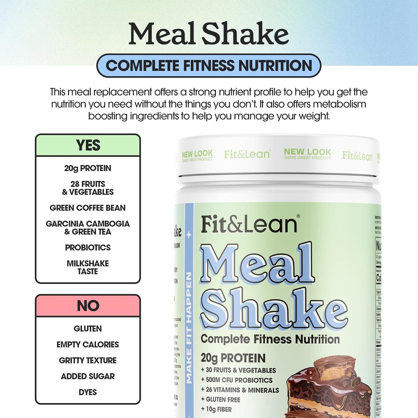 Fit & Lean Meal Shake Meal Replacement with Protein, Fiber, Probiotics and Organic Fruits & Vegetables, Chocolate Peanut Butter Pie, 1lb, 10 Servings