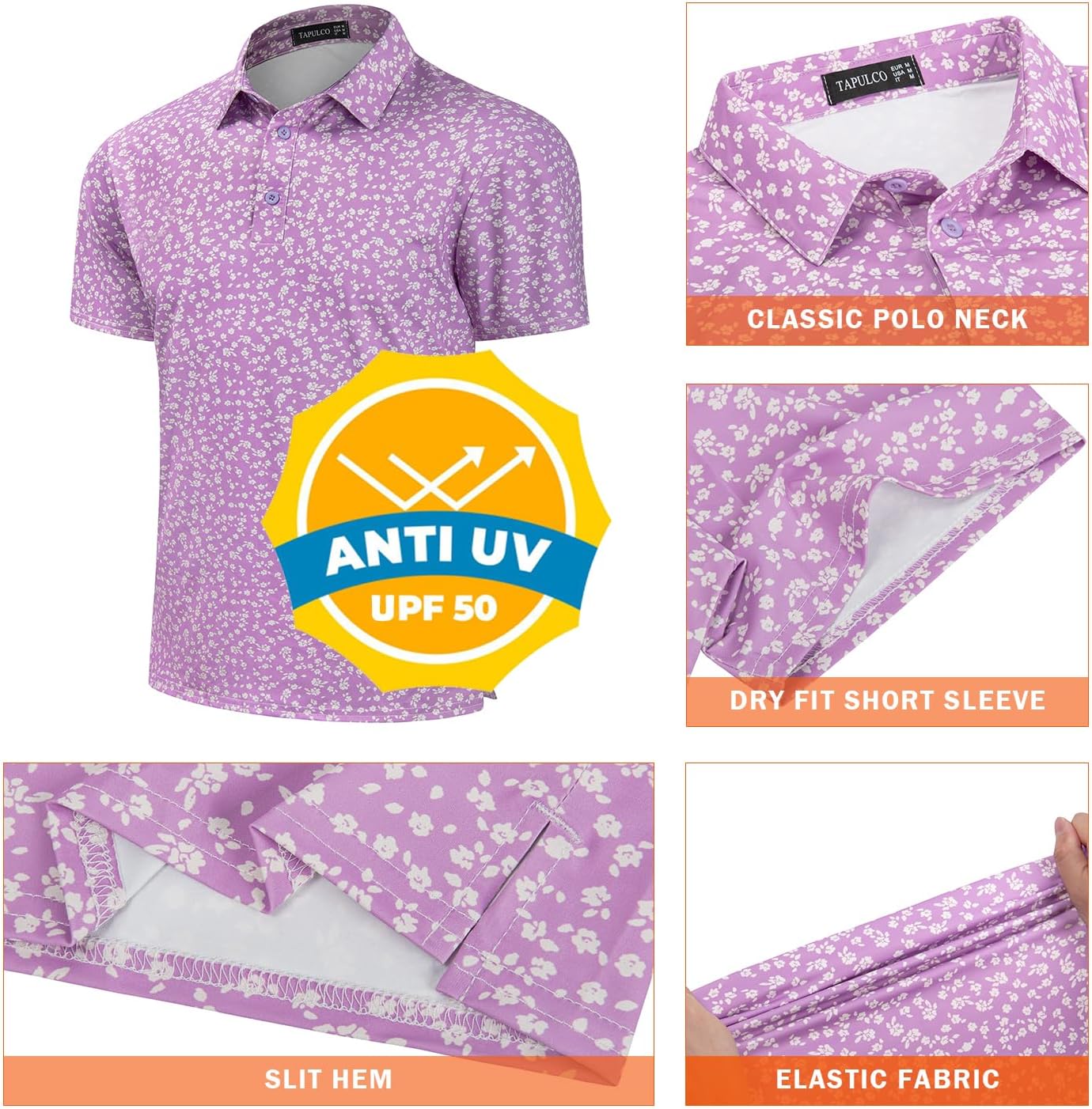 TAPULCO Mens Quick Dry Polo Shirts Camouflage Pattern Performance Athletic Lightweight Breathable Casual Golf Tshirts