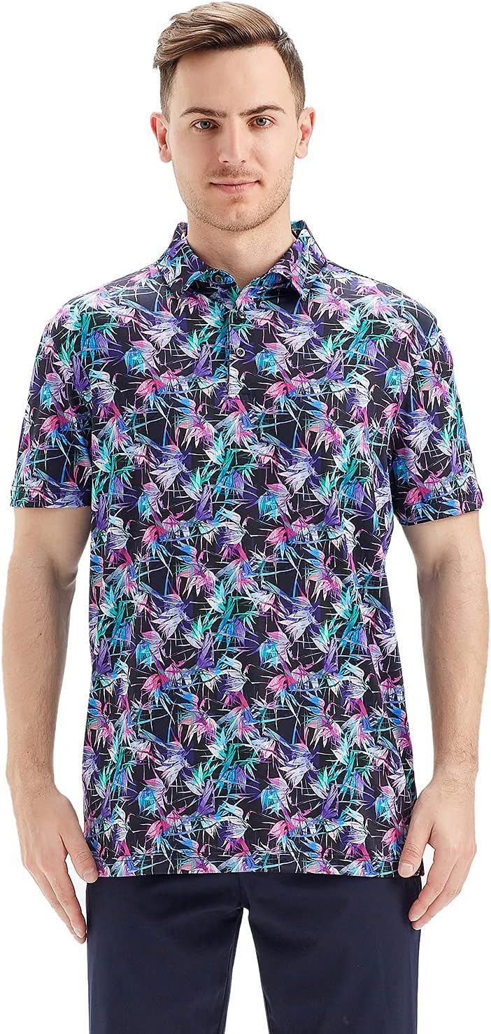 Men's Golf Polo Shirts Short Sleeve Striped Performance Moisture Wicking Dry Fit Golf Shirts for Men