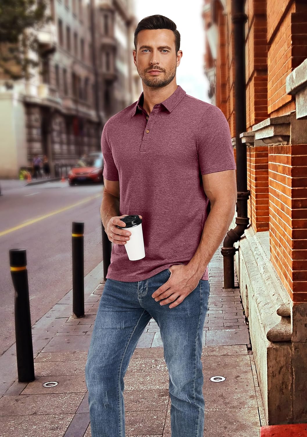 PEGENO Mens Polo Shirts Short Sleeve Casual Cotton Golf Shirts Performance Polo Shirts for Men