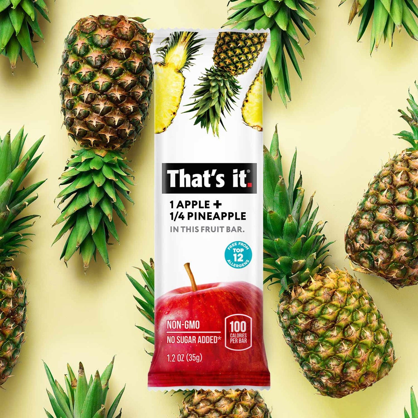 That's it. Apple + Pineapple 100% Natural Real Fruit Bar, Best High Fiber Vegan, Gluten Free Healthy Snack, Paleo for Children & Adults, Non GMO No Added Sugar, No Preservatives Energy Food (12 Pack)