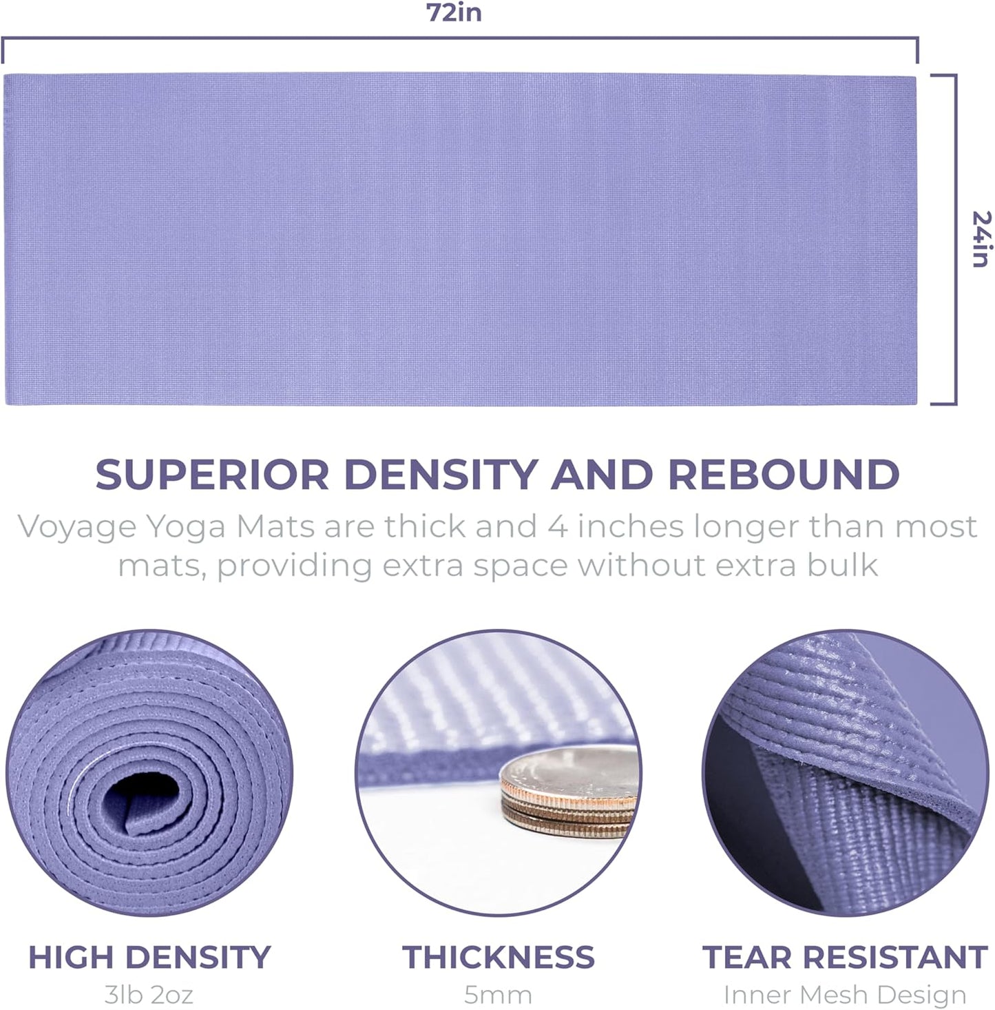 Sunshine Yoga Voyage Yoga Mat, 10 Pack, 72" x 24" Professional Studio and Gym Bulk Yoga Mats, 5mm Thick, Durable, Anti-Tear, Non Slip Fitness and Exercise Mats