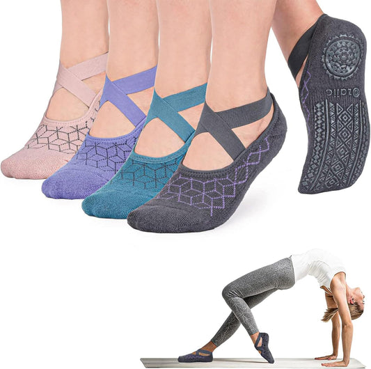 Ozaiic Yoga Socks for Women Non-Slip Grips & Straps, Ideal for Pilates, Pure Barre, Ballet, Dance, Barefoot Workout