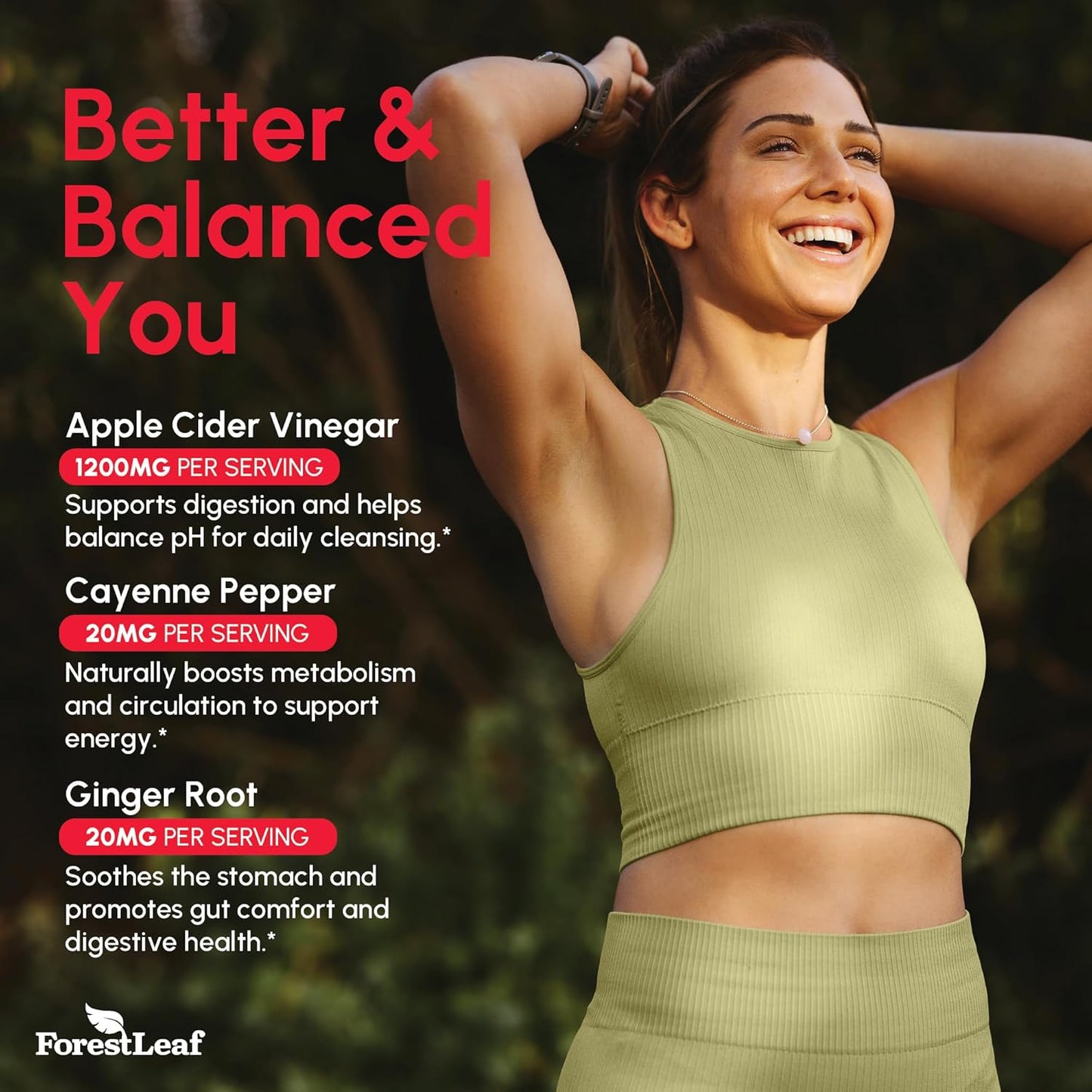 Organic Apple Cider Vinegar Capsules 1200mg – Supports Metabolism, Detox, Digestion, Gut Health – USDA Organic Apple Cider Vinegar Pills with Cayenne Pepper & Ginger Root – 120 Caps – by Forest Leaf