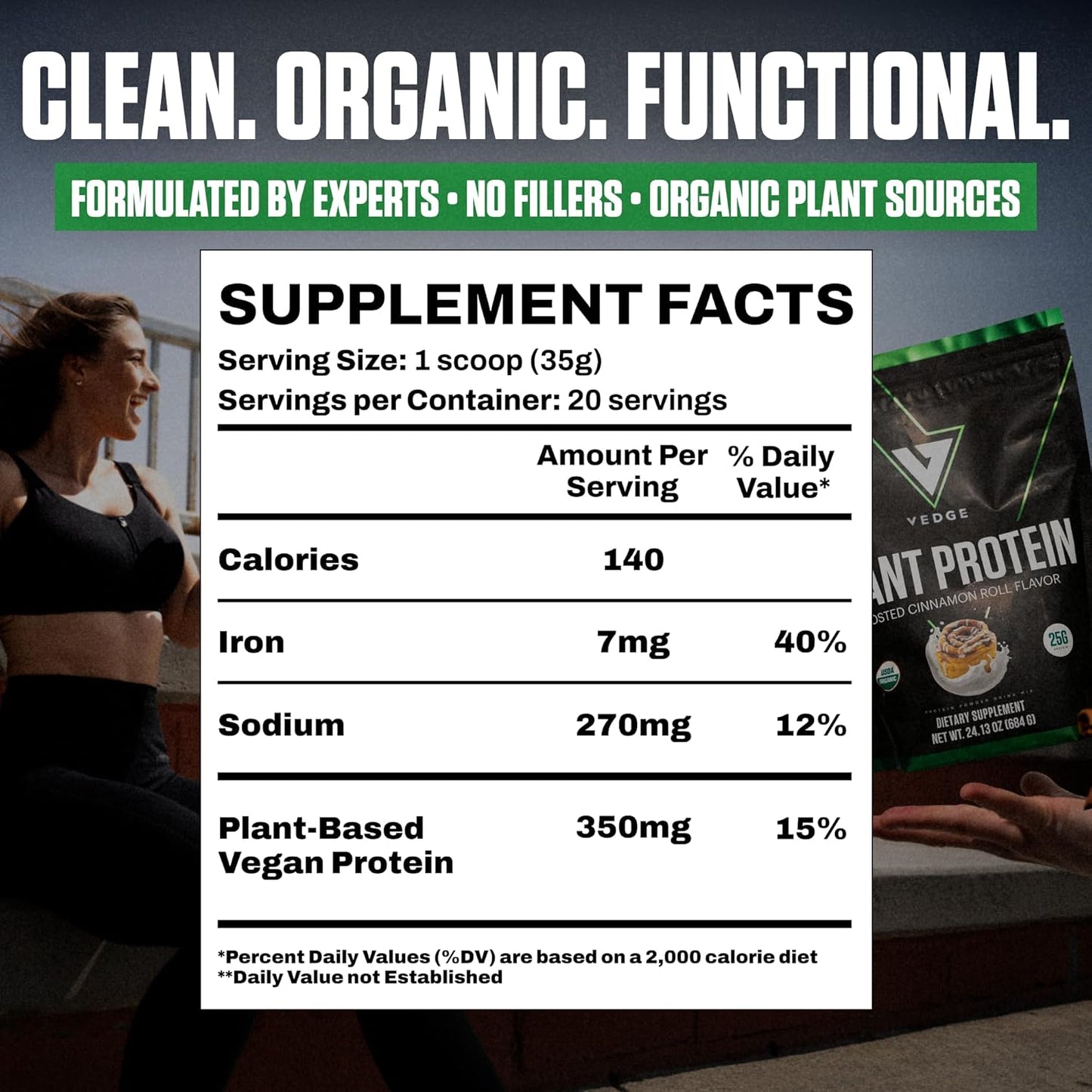 Vedge Vegan Protein Powder - Plant Protein Powder with Pea, Pumpkin & Sunflower - USDA Organic, Amino Acids, Dairy Free, Gluten Free, Soy Free, Keto, Non GMO, Smooth Texture - Cinnamon - 20 Servings