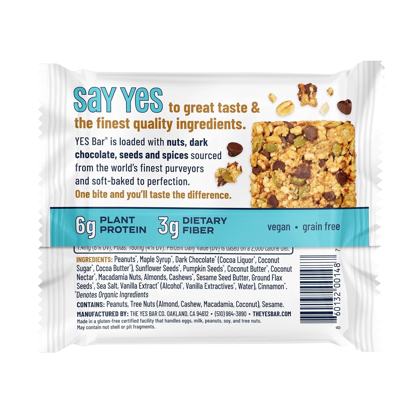 The YES Bar – Peanut Butter Dark Chocolate – Plant Based Protein, Decadent Snack Bar – Vegan, Paleo, Gluten Free, Dairy Free, Low Sugar, Healthy Snack, Breakfast, Low Carb, Keto Friendly (24 Count)