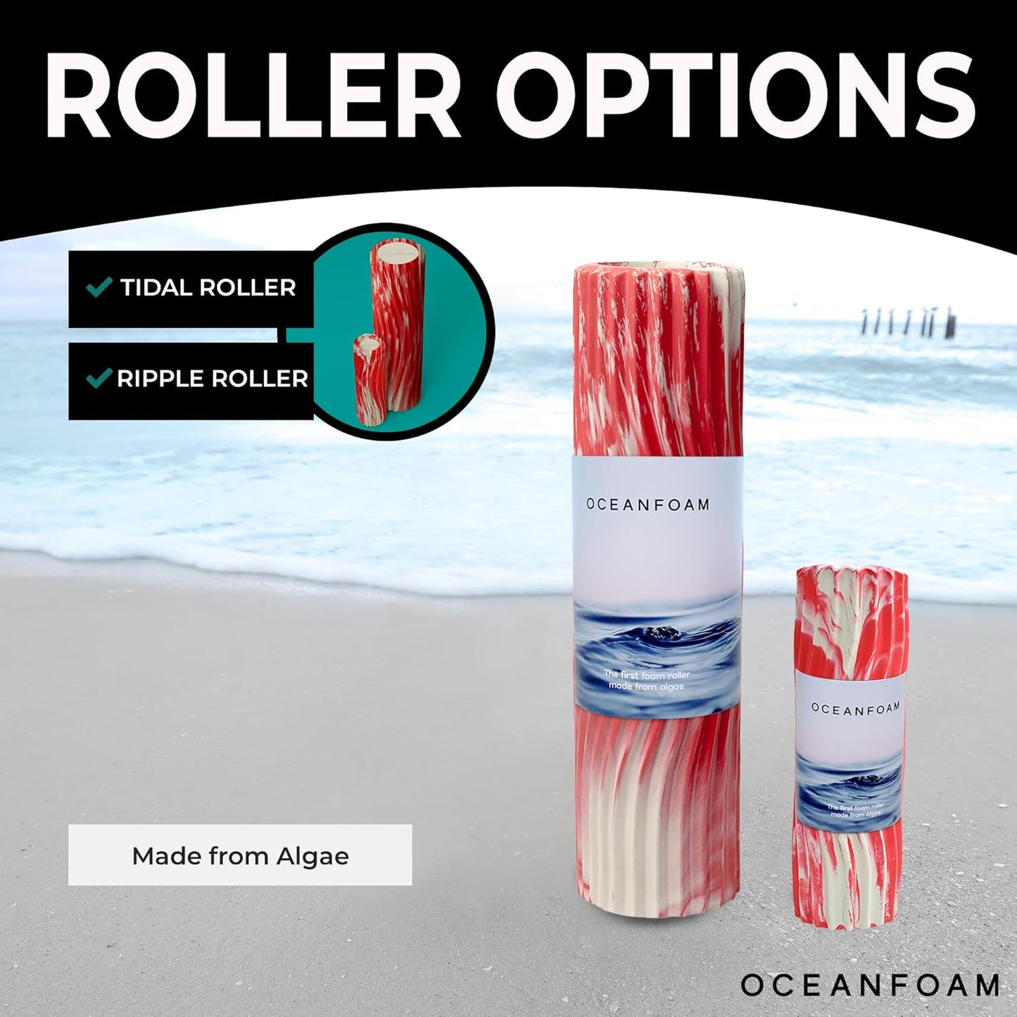 Oceanfoam Tidal Roller - Red Marbled - Muscle Massage Foam Roller for Back Pain & Stretching - Firm and Ergonomic Wide Wave Textured - Yoga, Athletics, & Wellness - Full Size, 20" x 5"