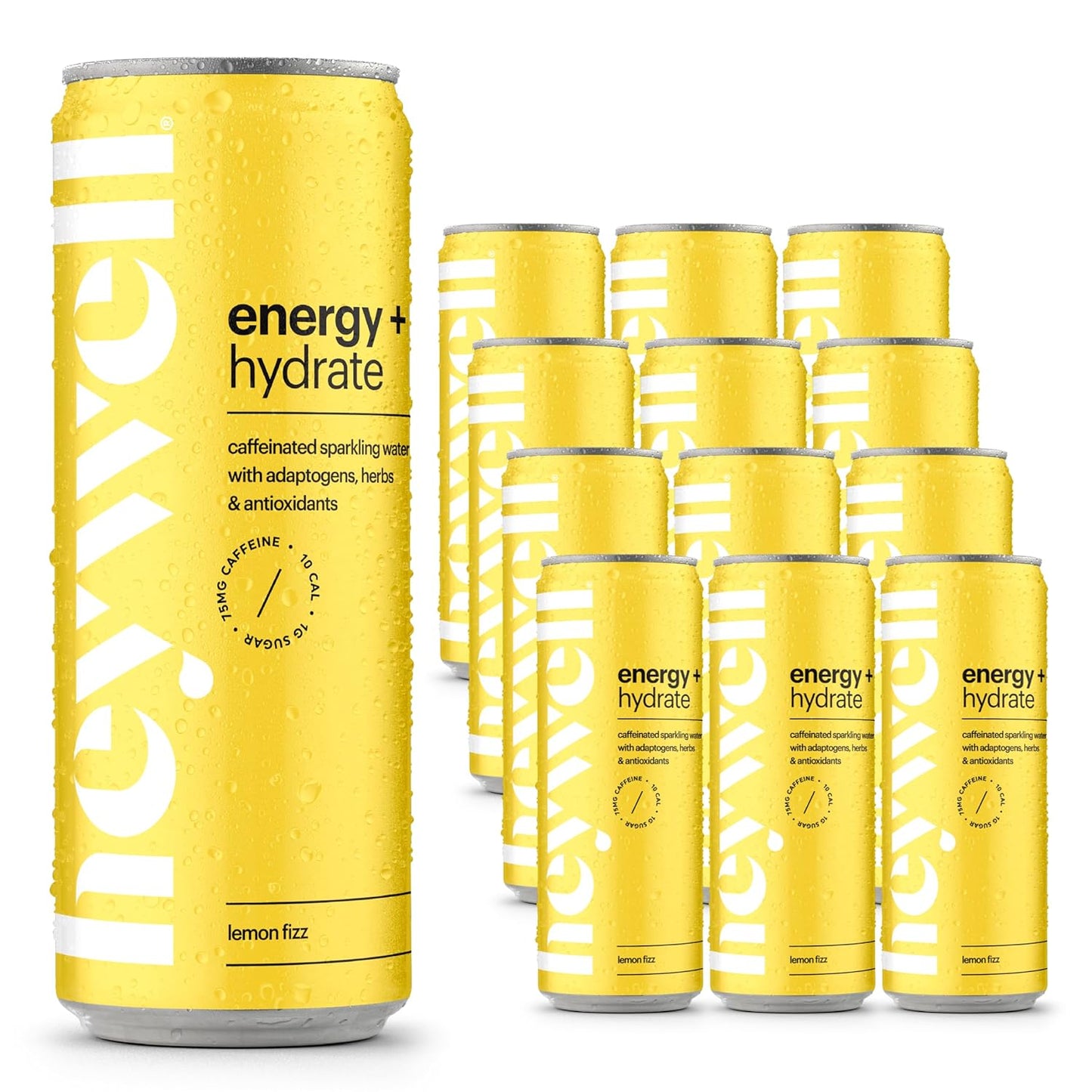 Heywell Sparkling Adaptogenic Water Energy and Focus, Lemon Fizz Flavor 12 Fluid Ounce (Pack of 12) - Caffeinated, Organic, Non GMO, Vegan, Gluten Free, Dairy Free