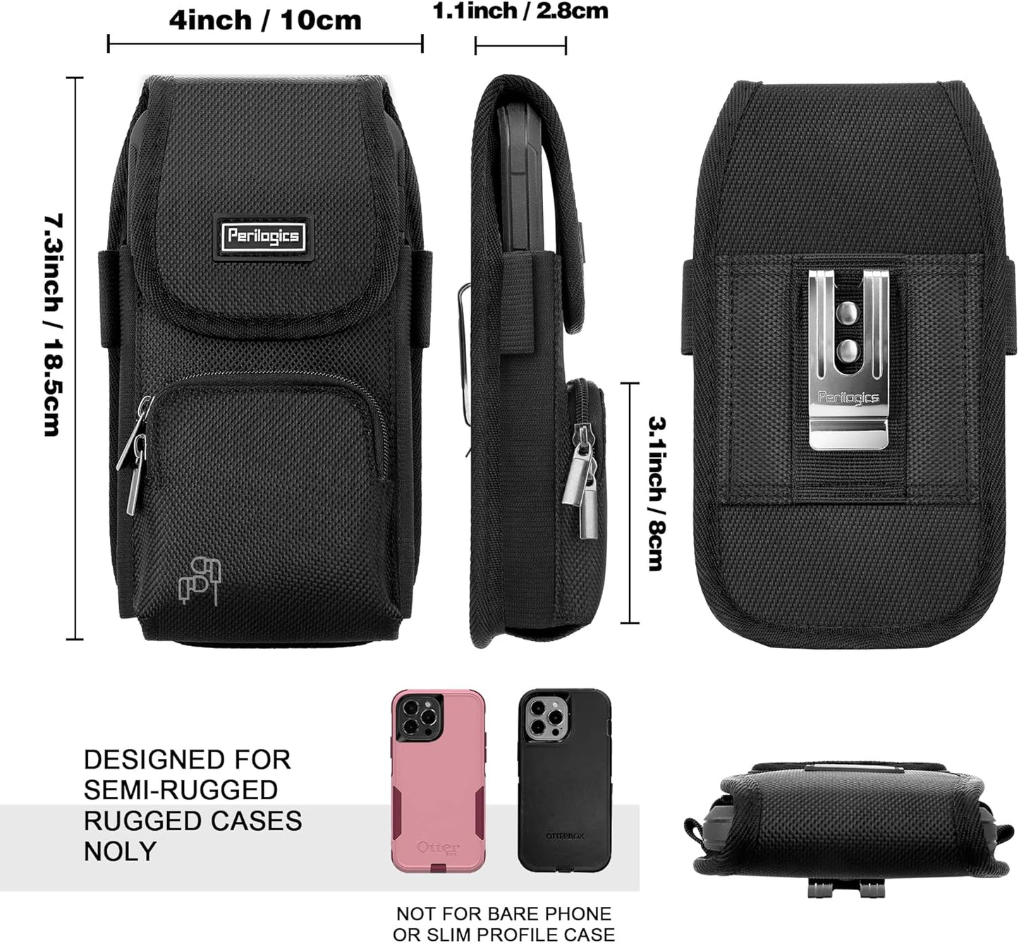 Perilogics Phone Holster with Magnetic Cover, Belt Clip Pouch Fits iPhone 17 Pro Max, 16 Pro Max, 16 Plus and Other Pro Max/Plus Models with Case Installed, with Zipper Storage & Card Pocket