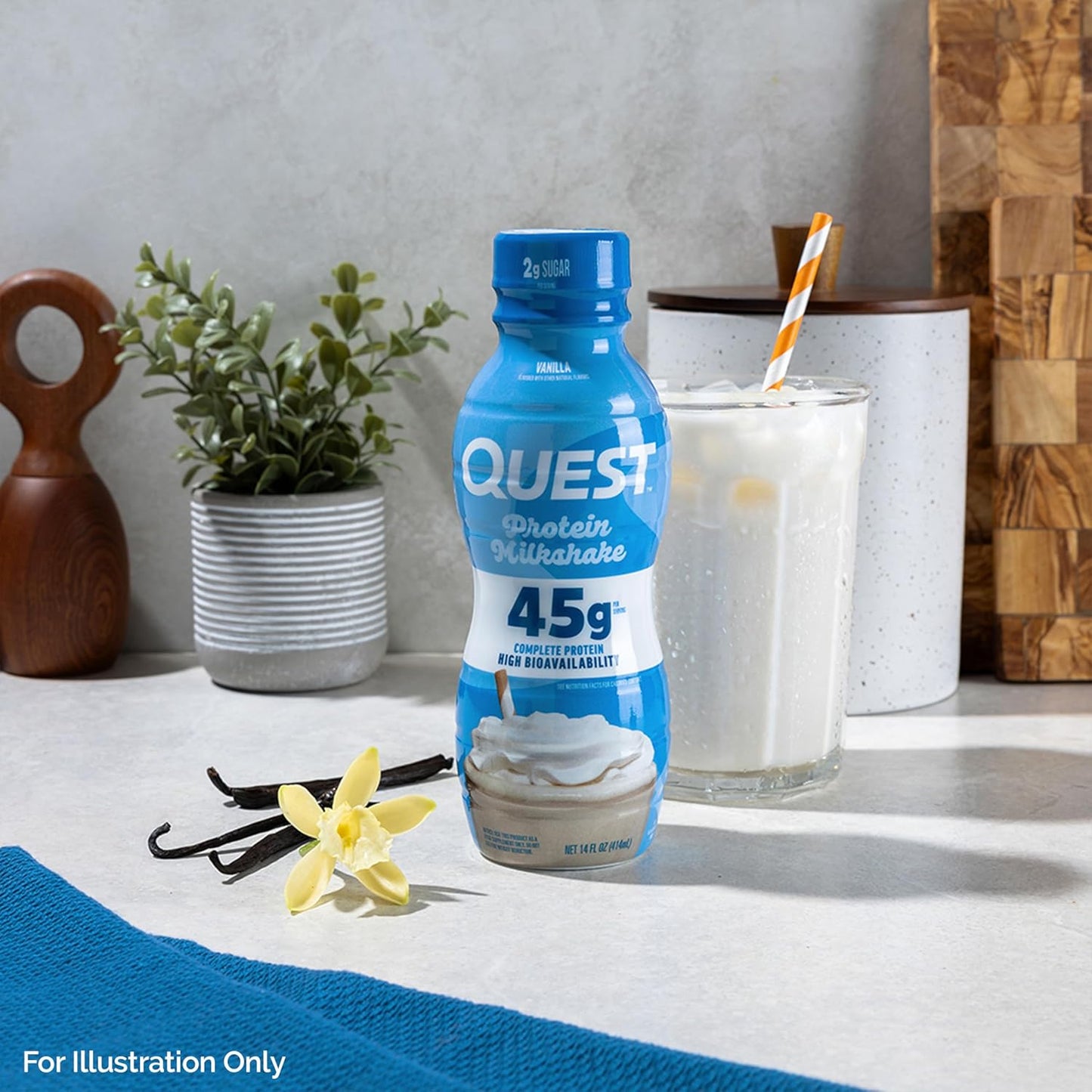 Quest Nutrition Vanilla Protein Shake, 45g Protein, 2g Sugar, 3g Net Carbs, Ready to Drink, Gluten Free, 4 Count