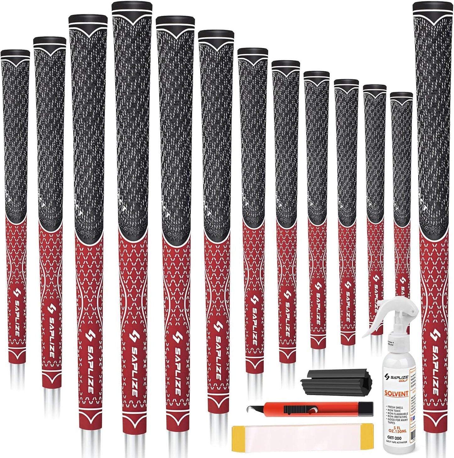 SAPLIZE Hybrid Golf Grips (CL07) - Set of 13, Innovative Design, Cross Corded Rubber Technology, Options of 8 Colors, Standard/Midsize, Basic/Deluxe Kit for Choice, Multicompound Golf Club Grips