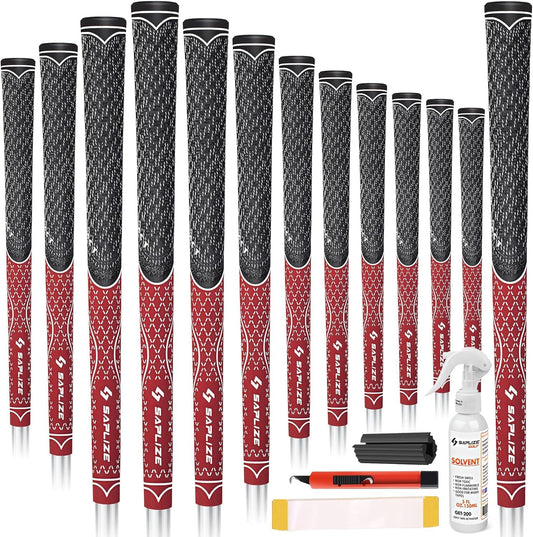 SAPLIZE Hybrid Golf Grips (CL07) - Set of 13, Innovative Design, Cross Corded Rubber Technology, Options of 8 Colors, Standard/Midsize, Basic/Deluxe Kit for Choice, Multicompound Golf Club Grips