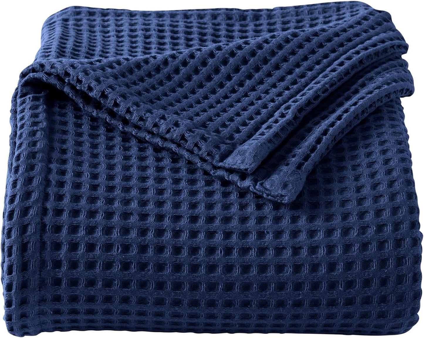 100% Cotton Waffle Weave Bed Blanket | Soft, Breathable, and Lightweight Blanket for All-Season | Perfect for Layering | Brielle Collection (King, Navy)