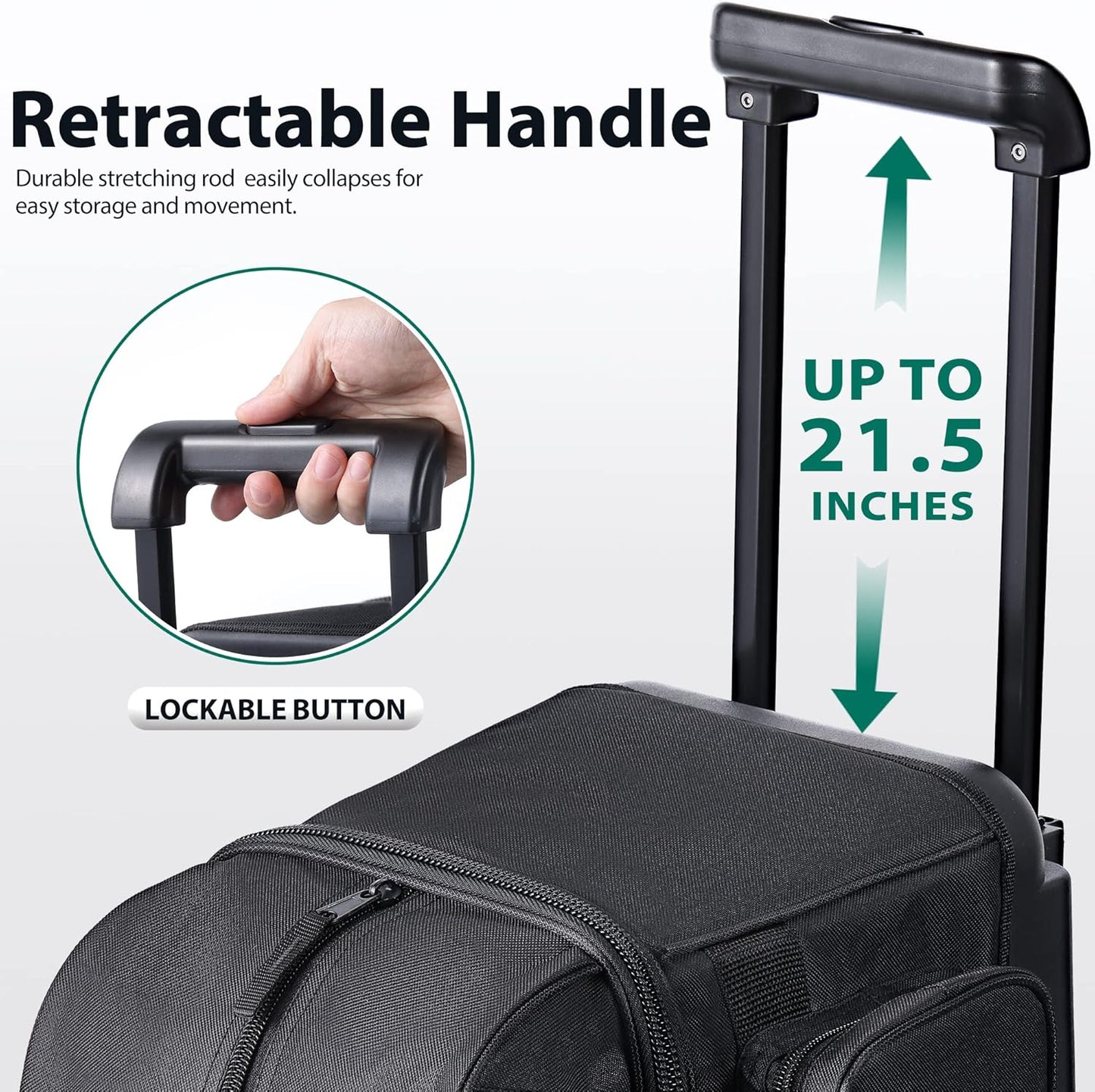 Double Roller 2 Ball Bowling Bag with Separate Shoe Compartment for Bowling Shoes (Up To US Mens Size 15) and Oversized Accessory Pocket, Retractable Handle - Extends to 40"