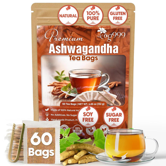 TOG999, Premium 60 Ashwagandha Root Tea Bags, 100% Natural & Pure, Ashwagandha Root Herbal Tea. No Sugar, No Caffeine, No Gluten, Vegan.