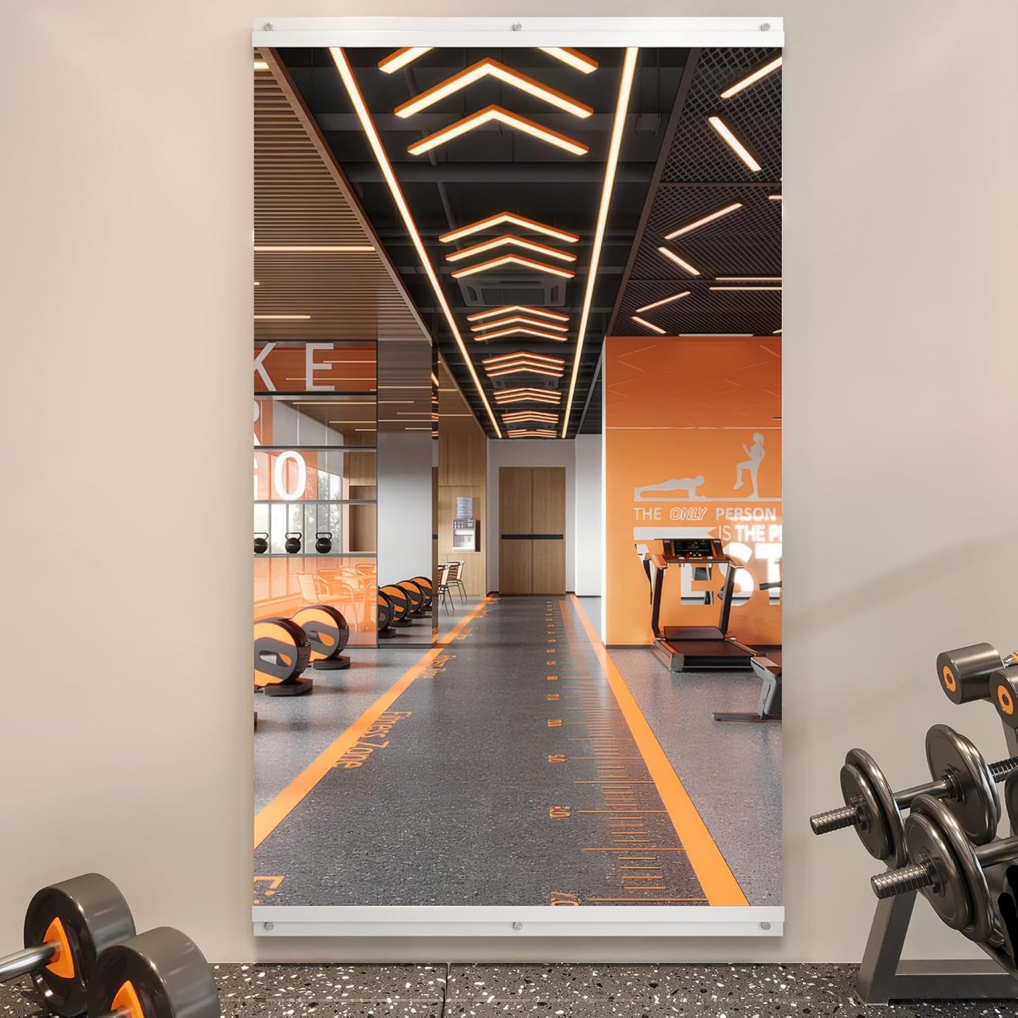 ROOMTEC Workout Mirrors for Home Gym 48"x24", Large Wall Mirror Full Length for Fitness, Yoga, Big Wall Mounted Frameless Glass Mirror for Garage, Dance Studio, Bedroom
