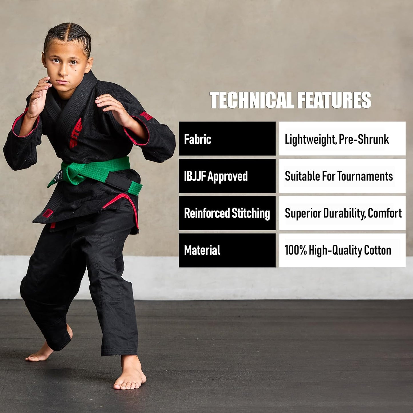 Elite Sports Kids Brazilian Jiu Jitsu Belts Preshurunk Martial Arts Youth BJJ Belts for Girls & Boys with BJJ Ranking Stripes