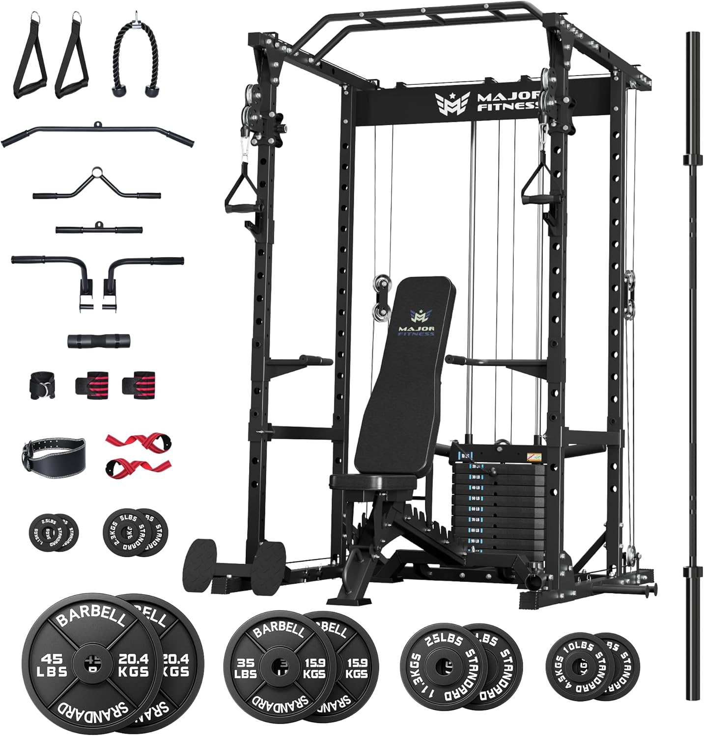 MAJOR FITNESS Drone1 Power Cage - Multi-Function Power Rack for Home Gym, Squat Rack, Cable Crossover System, for Strength Training, Heavy-Duty Steel Construction