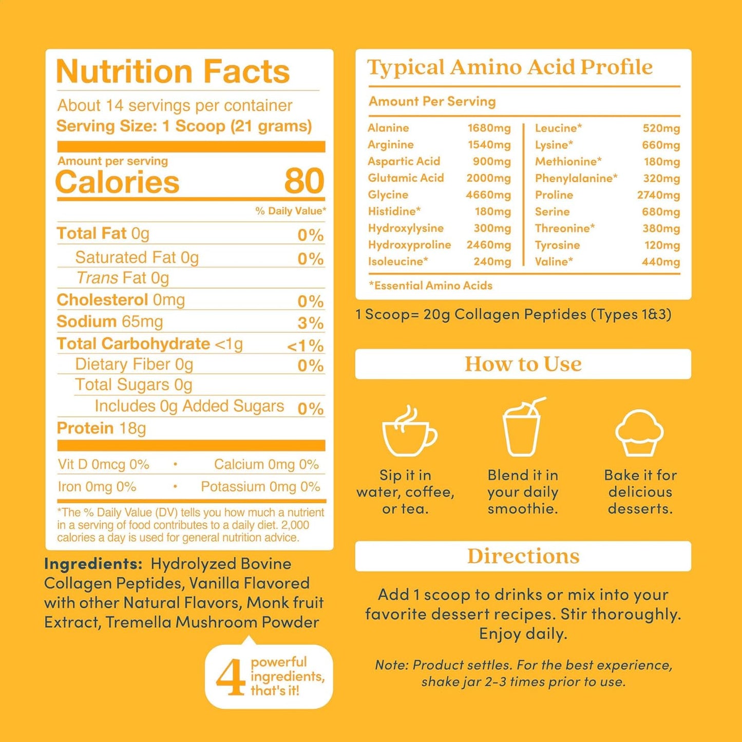 Further Food Vanilla Collagen Peptides Powder, Grass-Fed Pasture-Raised Hydrolyzed Type 1 & 3 Protein, Gut Health + Joint, Hair, Skin, Nails, Paleo Keto Sugar-Free 10.37 oz