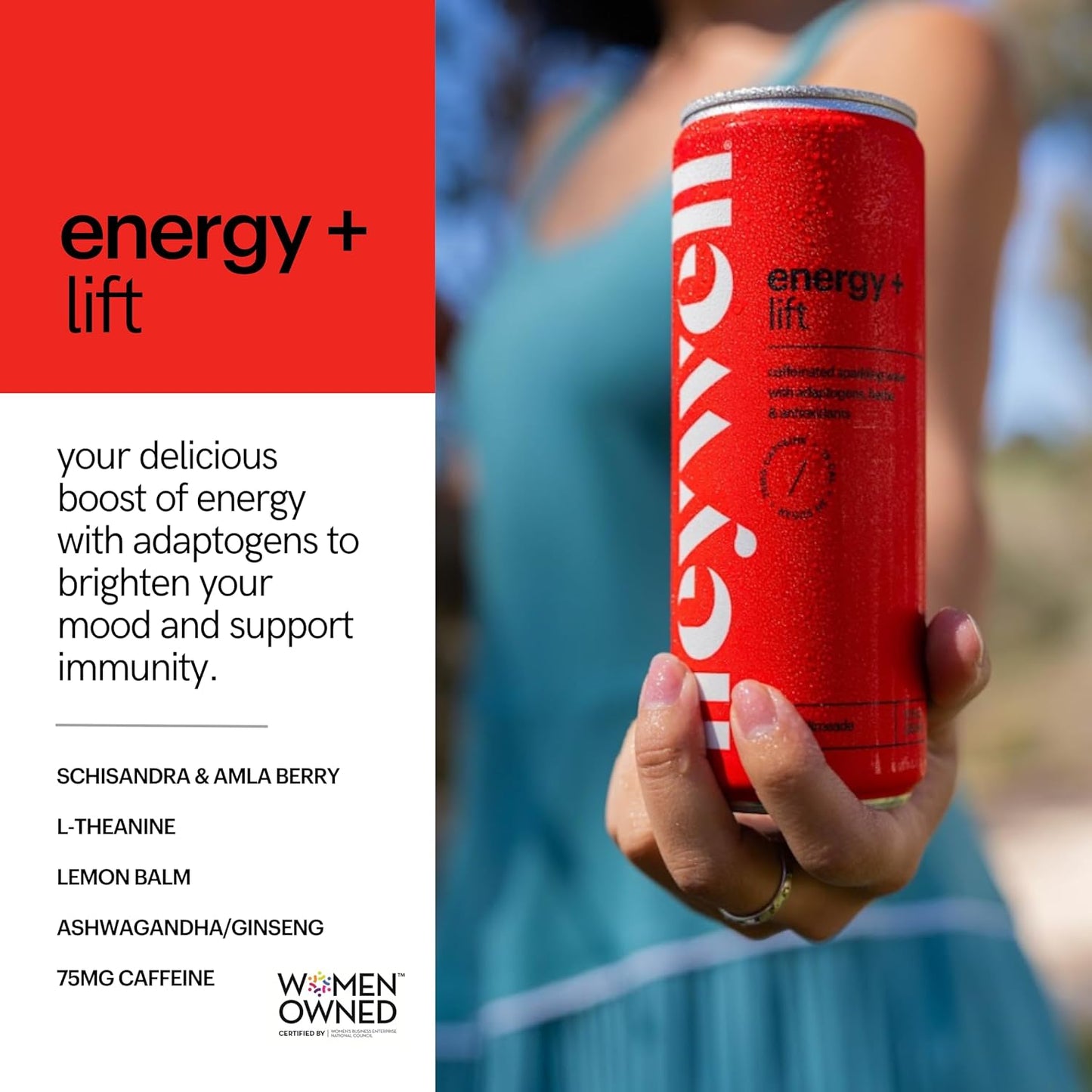 Heywell Sparkling Adaptogenic Water Energy and LIft, Cherry Limeade Flavor 12 Fluid Ounce (Pack of 12) - Caffeinated, Organic, Non GMO, Vegan, Gluten Free, Dairy Free