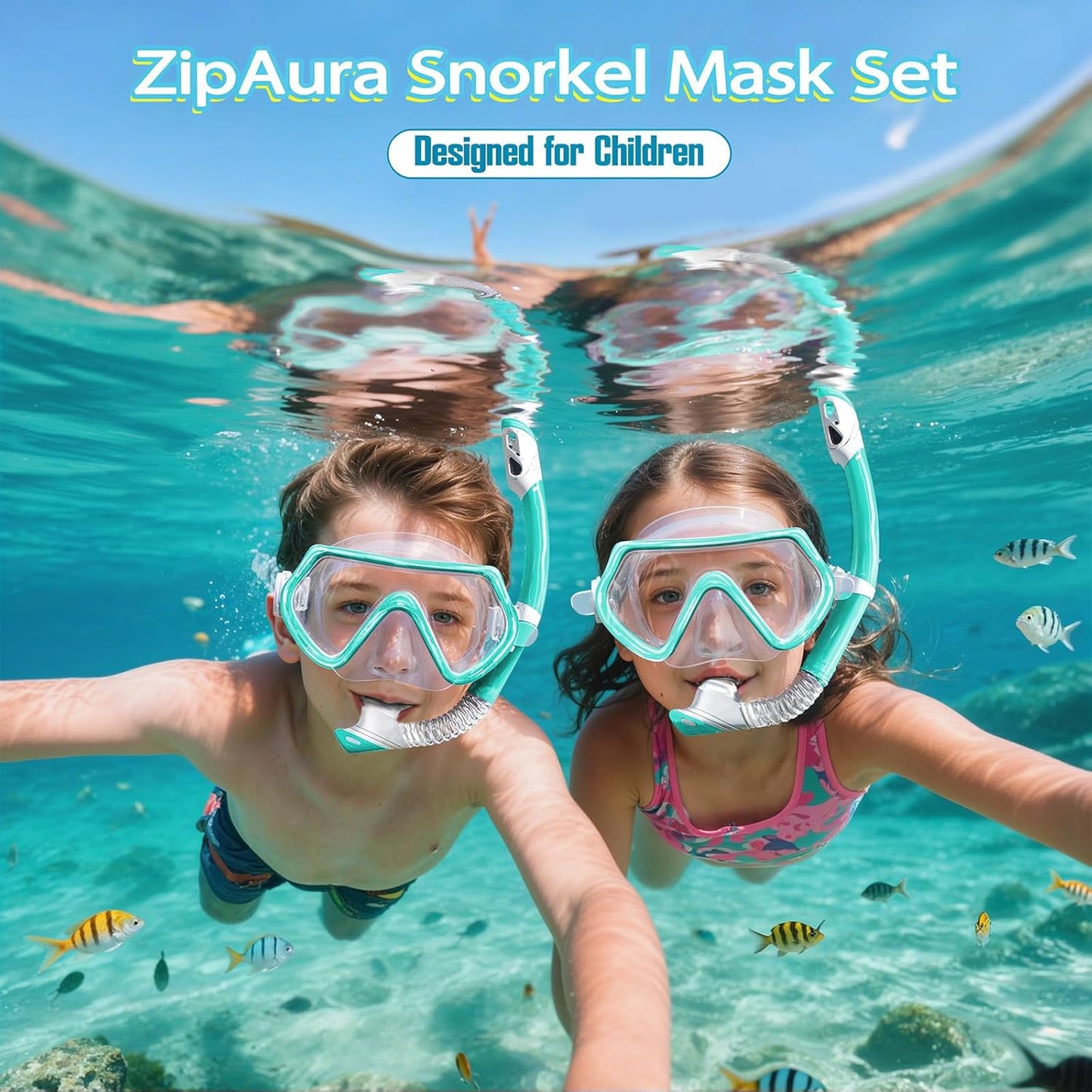 Snorkeling Gear for Kids, Kids Snorkel Set for Ages 3-14, Anti-Fog Diving Mask and Dry Top Snorkel Combo Set, Unisex Swimming Goggles