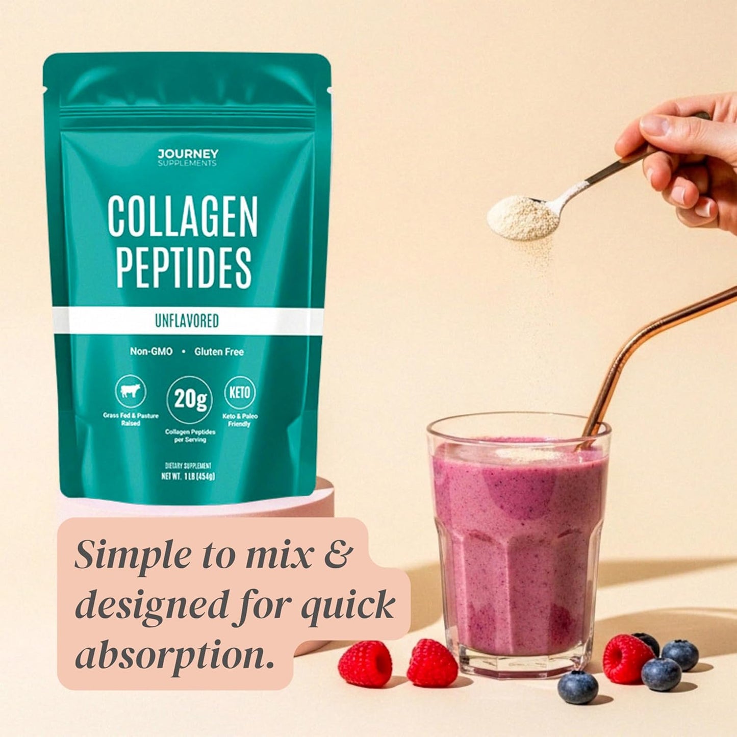 Collagen Peptides Powder, Unflavored, 1 lb – Supports Hair, Skin, Nail, Bone & Joint Health – Hydrolyzed, Grass-Fed, Gluten-Free, Keto-Friendly, Zero Sugar Protein Supplement.