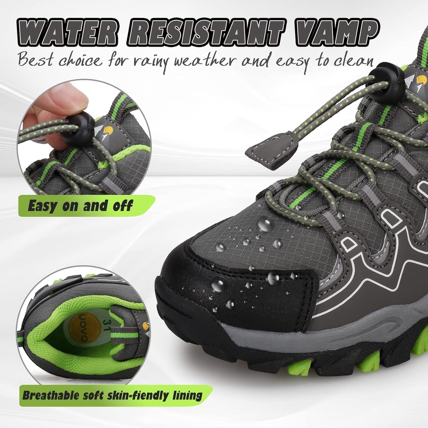 UOVO Boys Girls Kids Sneakers Hiking Running Outdoor Walking Tennis Shoes Waterproof Non Slip Fashion Sneakers(Little/Big Kids