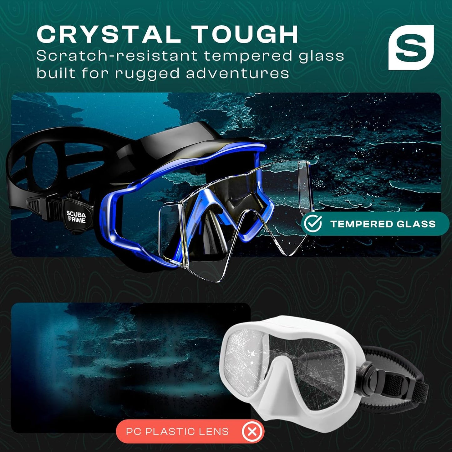 Pano 3 Scuba Diving Mask, Tempered Glass Snorkel Mask Three-Window Scuba Mask No-Leak Dive Mask Silicone Skirt Diving Mask for Snorkeling and Scuba Use