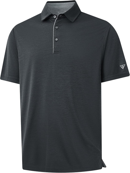 M MAELREG Golf Shirts for Men Short Sleeve Dry Fit Casual Striped Performance Moisture Wicking Collared Mens Polo Shirts
