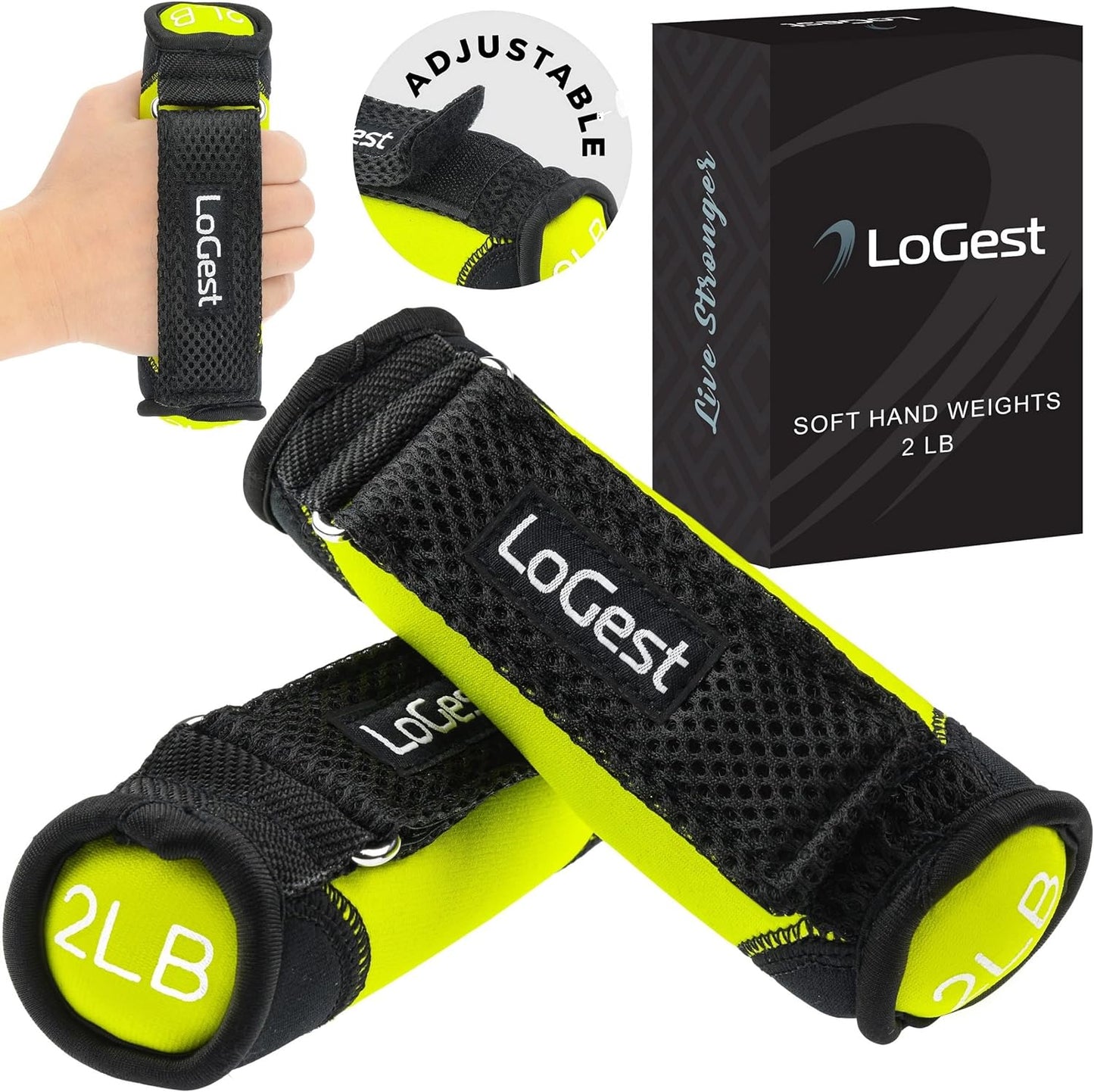 LoGest Soft Hand Weights Adjustable Straps - Comes in 1LB Weights or 2LB or 3LB 4LB - Comfortable & Secure Weighted Neoprene Dumbbells with Straps for Walking Running Cardio Workout Physical Therapy