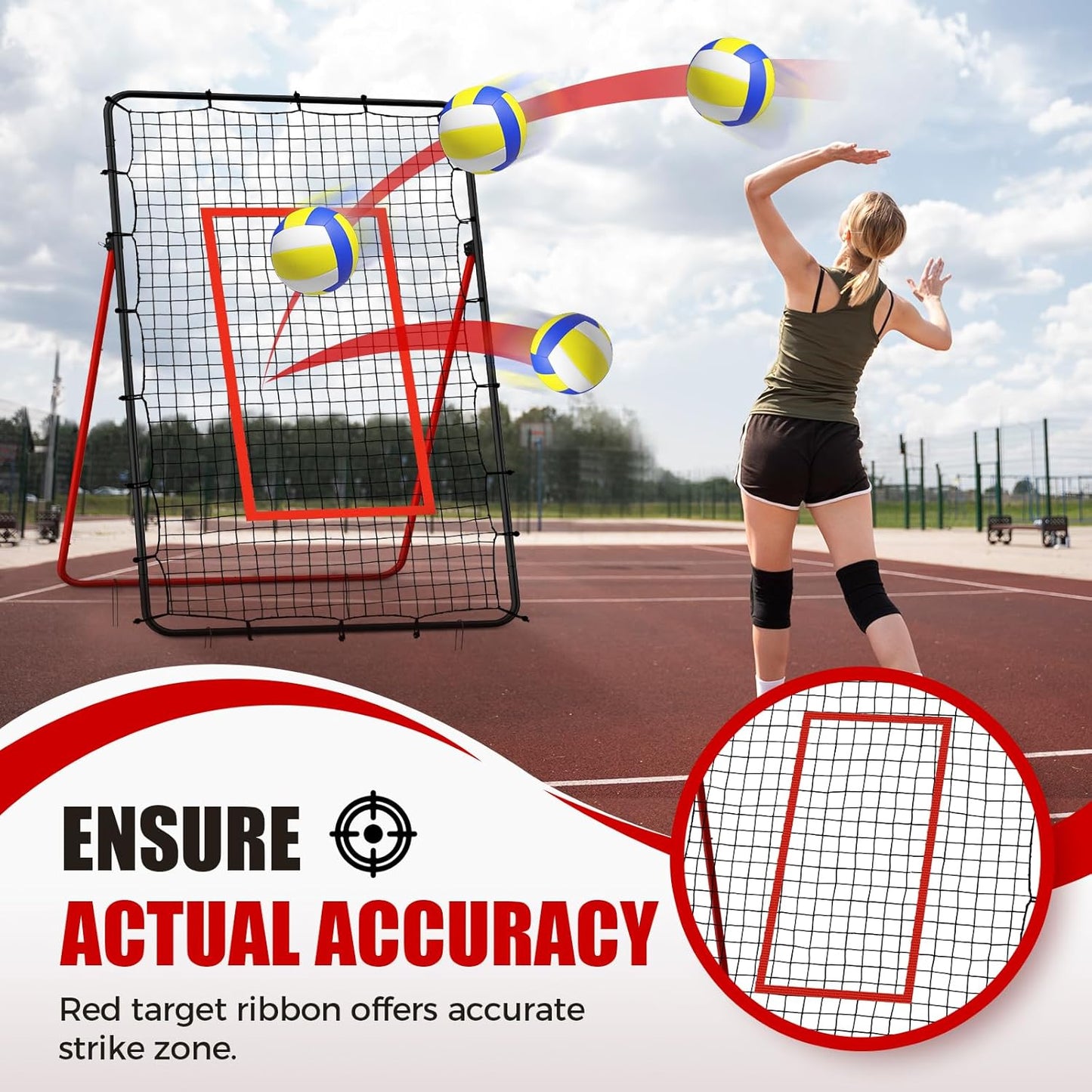 Volleyball Rebounder Net，Portable 7x4 ft Training Equipment for Spike and Smash Practice - 5 Rebound Angles Custom Target Area for Volleyball Sports Training