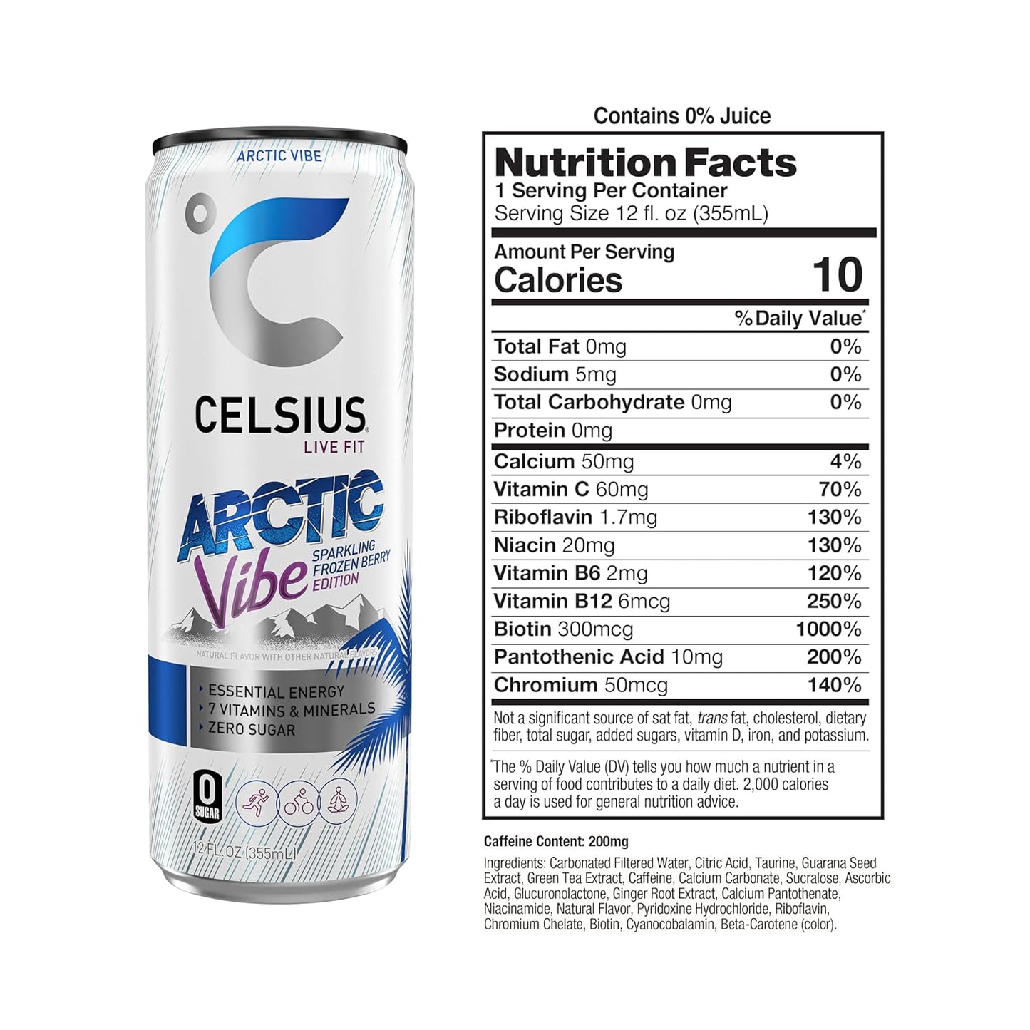 CELSIUS ARCTIC VIBE Sparkling Frozen Berry, Sugar Free Energy Drink, 12 Fl Oz (Pack of 12)