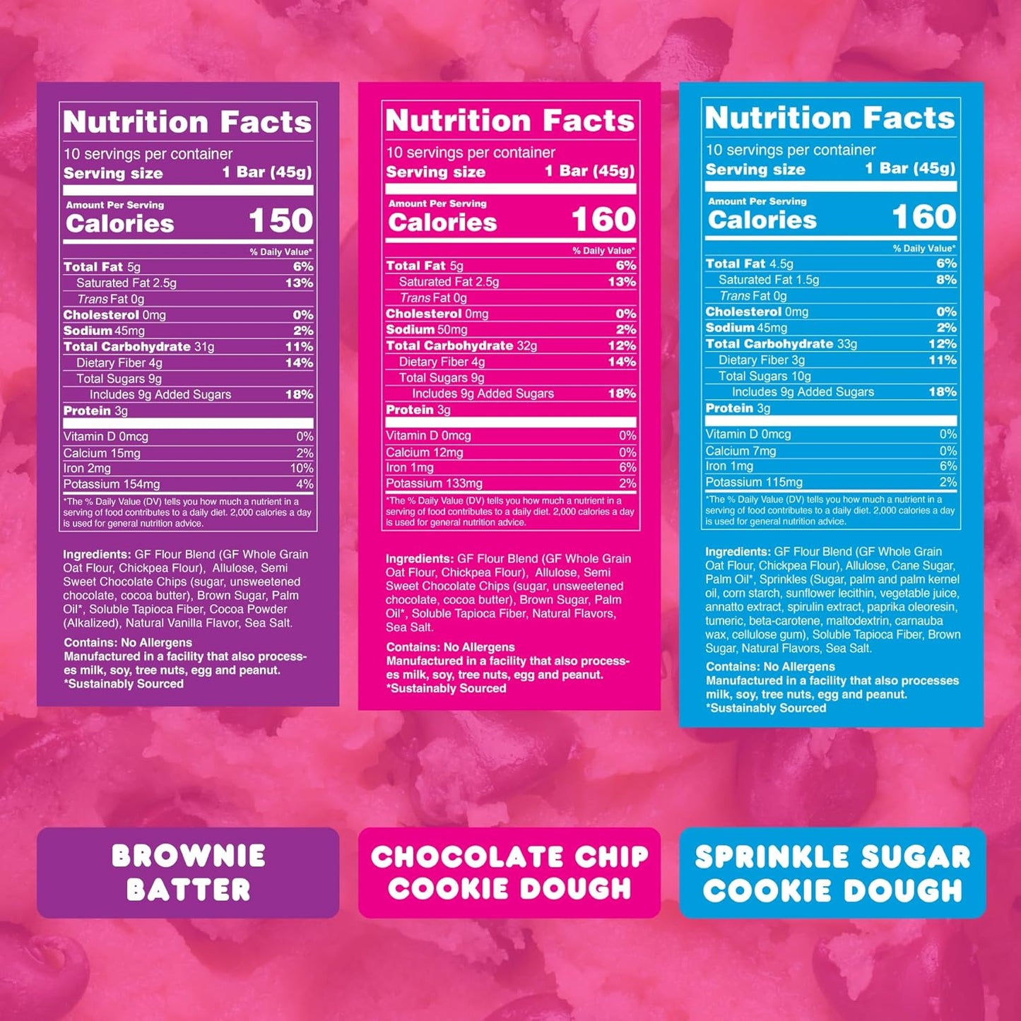 Whoa Dough Edible Cookie Dough Bars- Certified Non-GMO, Kosher and Gluten Free Bars - Healthy Snack Foods - Plant Based Snacks - Real Ingredients - Variety Pack (5 Bars)