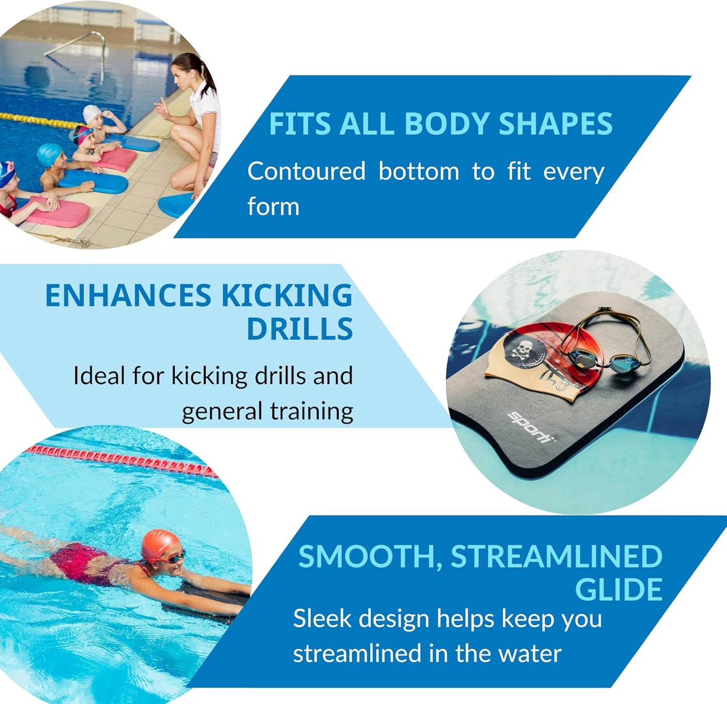 Sporti Kids Kickboard for Swim Training Lesson, Swimming Kickboard for Junior, Water Board for Kids, Swimming Training Aid