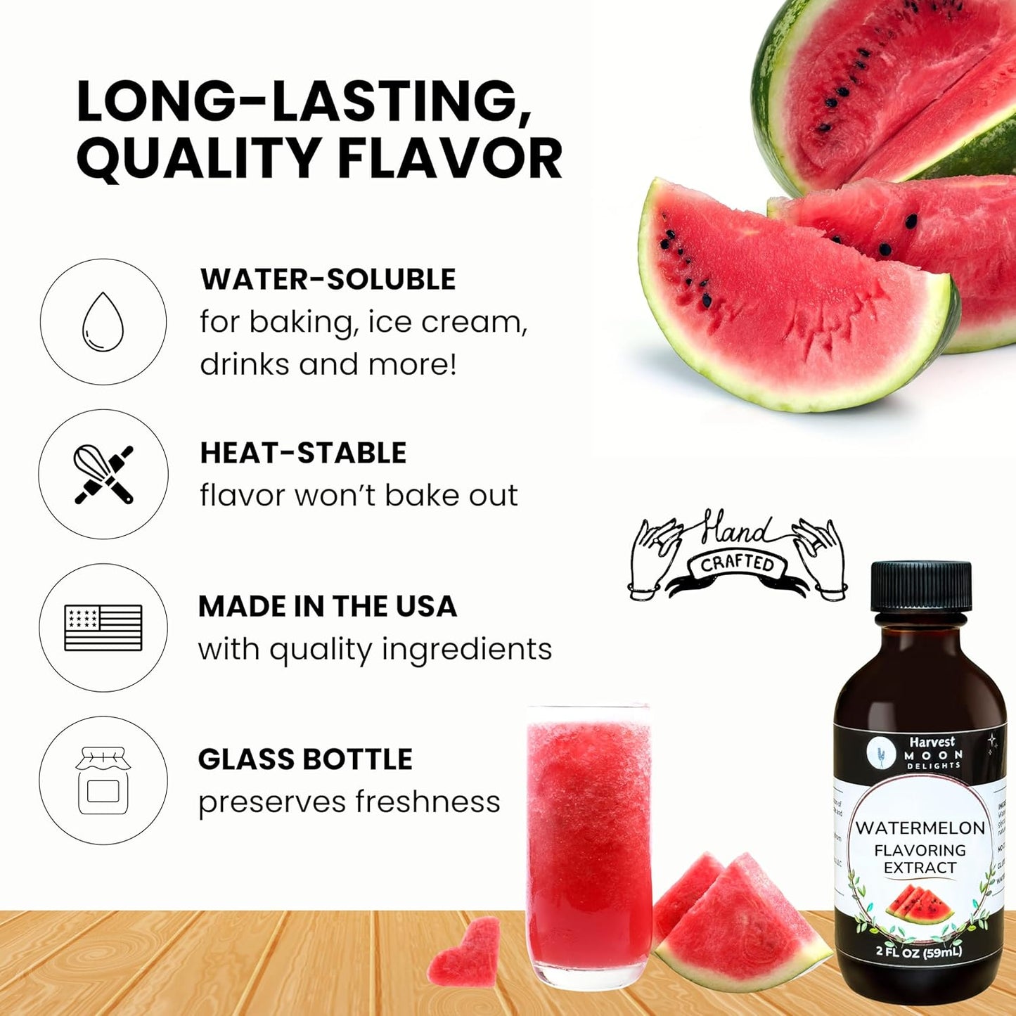 Natural Watermelon Extract - 2 oz - Water-Soluble - By Harvest Moon Delights - Watermelon Flavoring for Baking, Ice Cream, Drinks, and Candy - Sugar Free