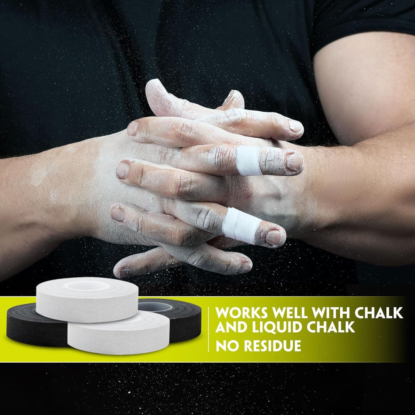Finger Tape 2 or 6 Pack, Black or White Finger Tape | Residue Free Skin Friendly Strong Athletic Sports Tape | 0.5” x 45 Ft for BJJ Jiu Jitsu Grappling MMA Knob Tape Weight (White, 6 Pack)