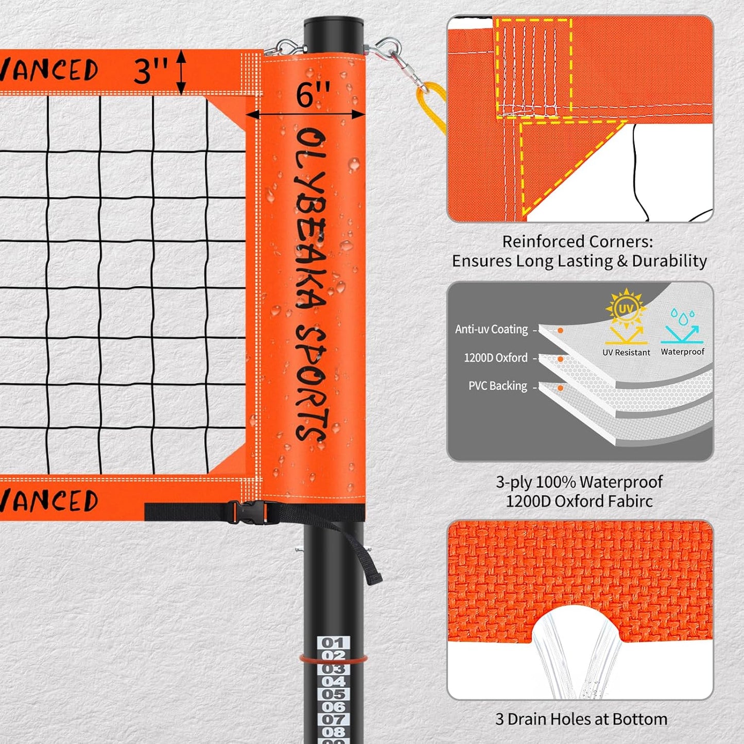 Outdoor Professional Volleyball Net Set for Backyard Beach with Heavy Duty Adjustable Aluminum Poles, Upgraded Anti-sag Net, PU Volleyball and Pump, Boundary Line, Large Carry Bag