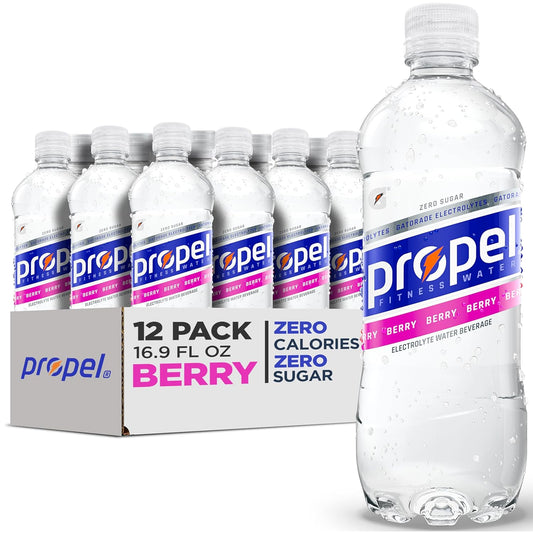 Propel Electrolyte Enhanced Water Sports Drink, Berry Flavored Water, Zero Calorie & Zero Sugar Hydration with Electrolytes and Vitamins C & E, 16.9 fl oz Water Bottles (12 Pack)