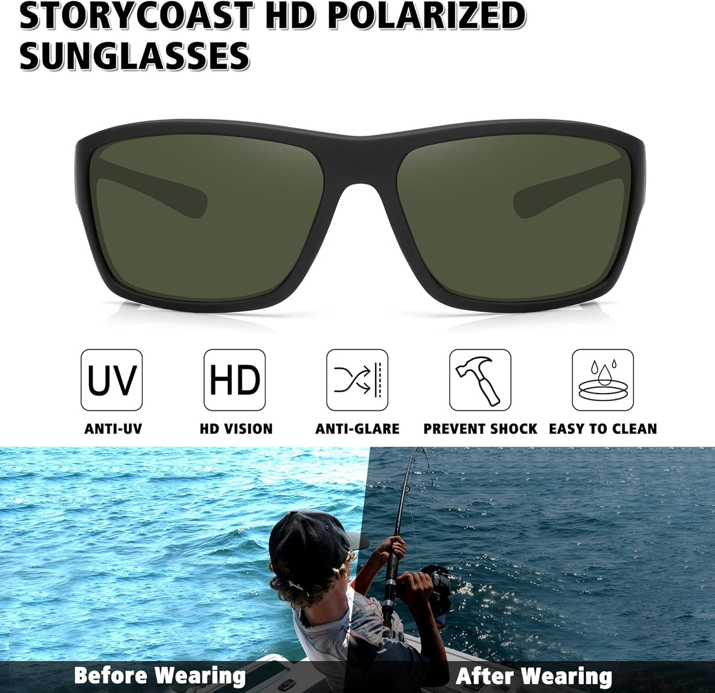 STORYCOAST Polarized Sports Sunglasses for Men Women Unbreakable Frame Cycling Fishing Driving