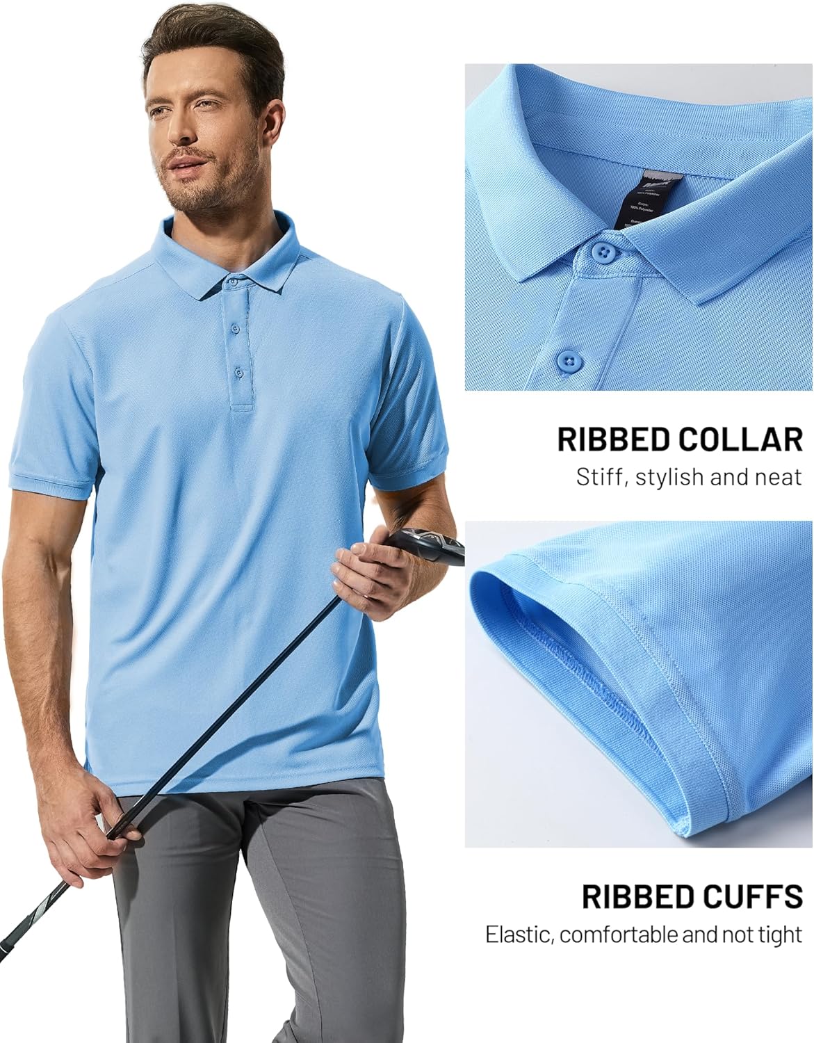 MIER Polo Shirts for Men Short Sleeve Quick Dry Polyester Collared Shirts Casual Golf Shirts, Moisture-Wicking
