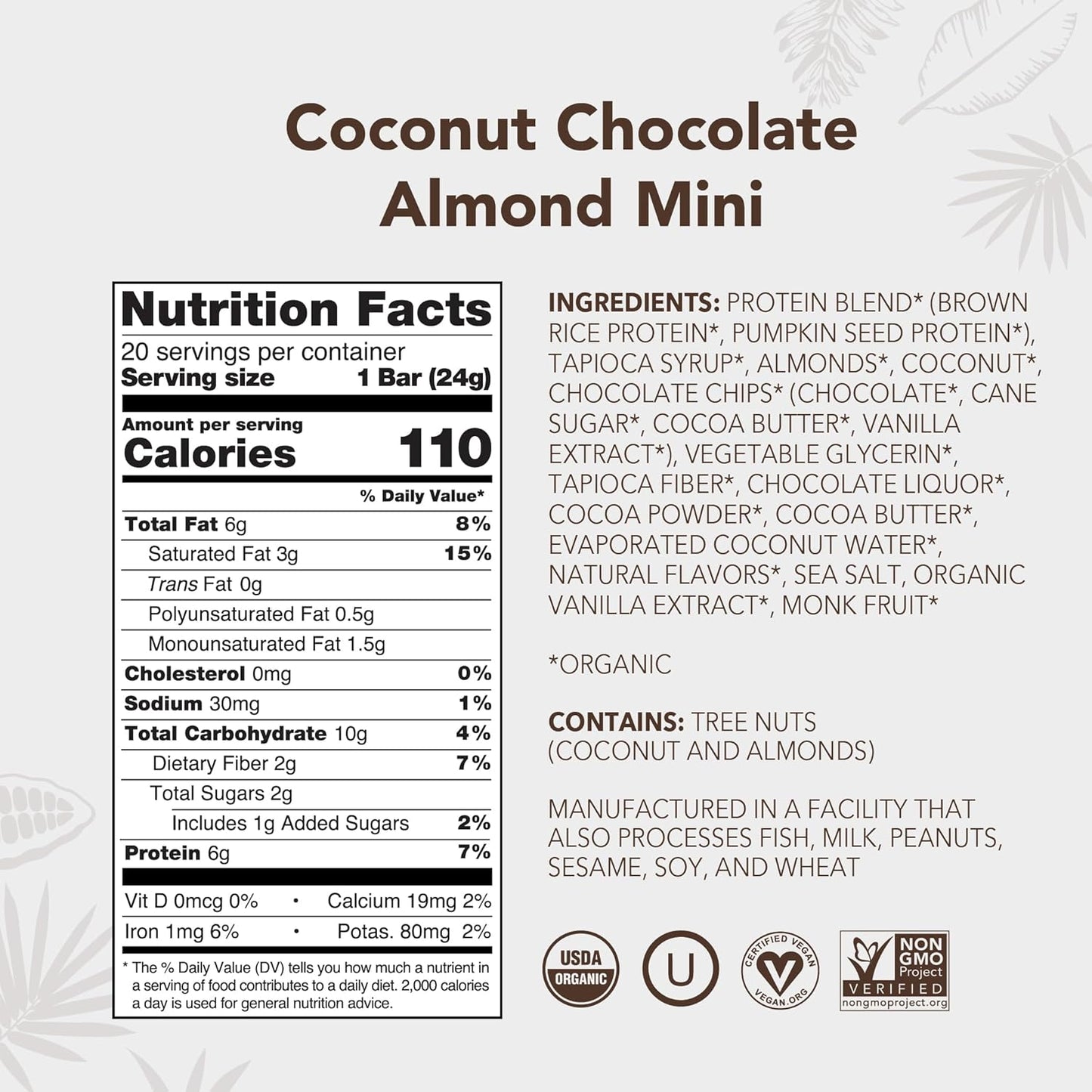 ALOHA Organic Plant Based Protein Bar MINIS |Coconut Chocolate Almond | 20 Count, 24g Bars | Vegan, Low Sugar, Gluten Free, Paleo, Low Carb, Non-GMO, Stevia Free, Soy Free, No Sugar Alcohols