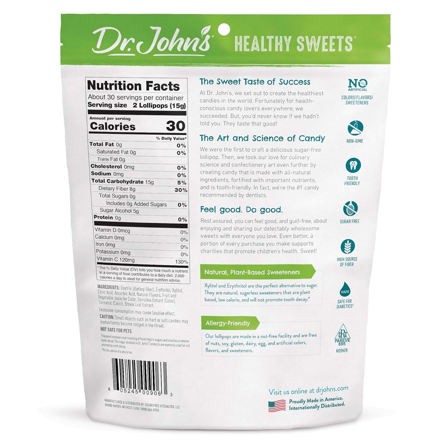 Dr. John’s Sugar Free Candy, Healthy Lollipops with Zero Sugar, Low Calorie Snacks, Keto Friendly Hard Candy Sweets, Classic Fruit, Oval, 60 Count, 1 LB