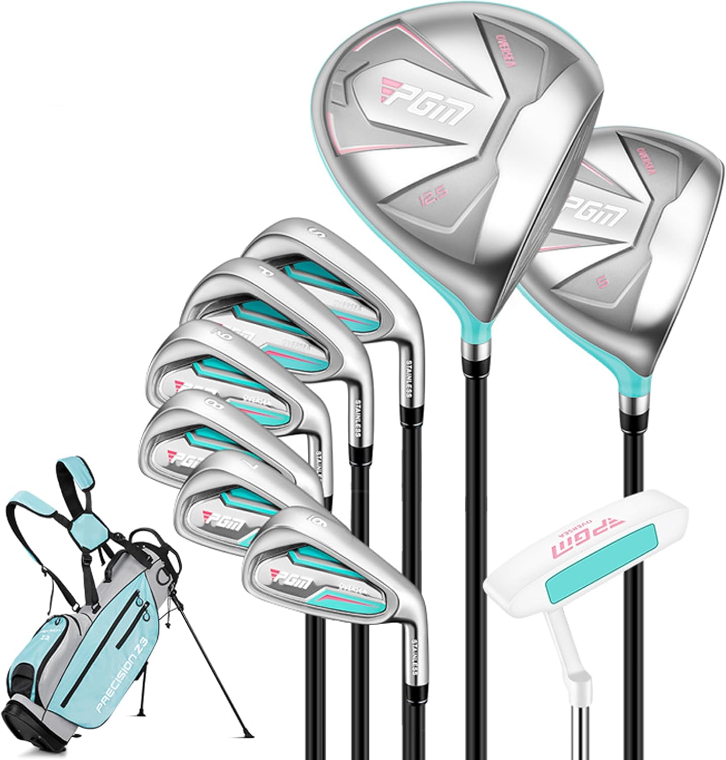 PGM Women's Oversea 9/12 Pieces Complete Golf Club Set with High-Strength Thin Face Design 460cc Driver