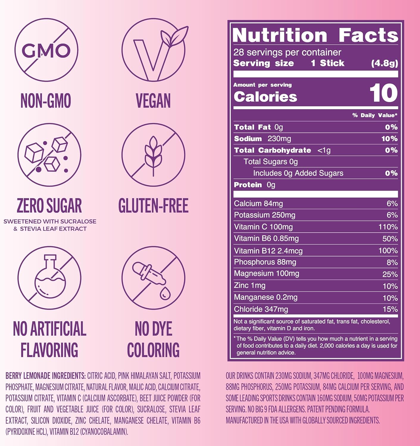 TREVI™ Sugar Free Electrolytes - Drink Mix Hydration Powder Packets - 28 Count - Berry Lemonade