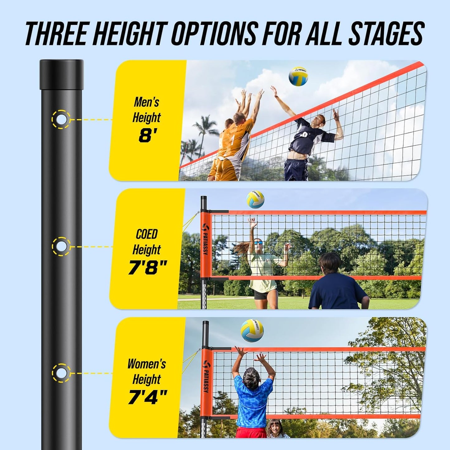 Outdoor Portable Volleyball Net Set System for Backyard - Quick & Easy Setup Adjustable Height Poles, PU Volleyball, Pump and Carrying Bag