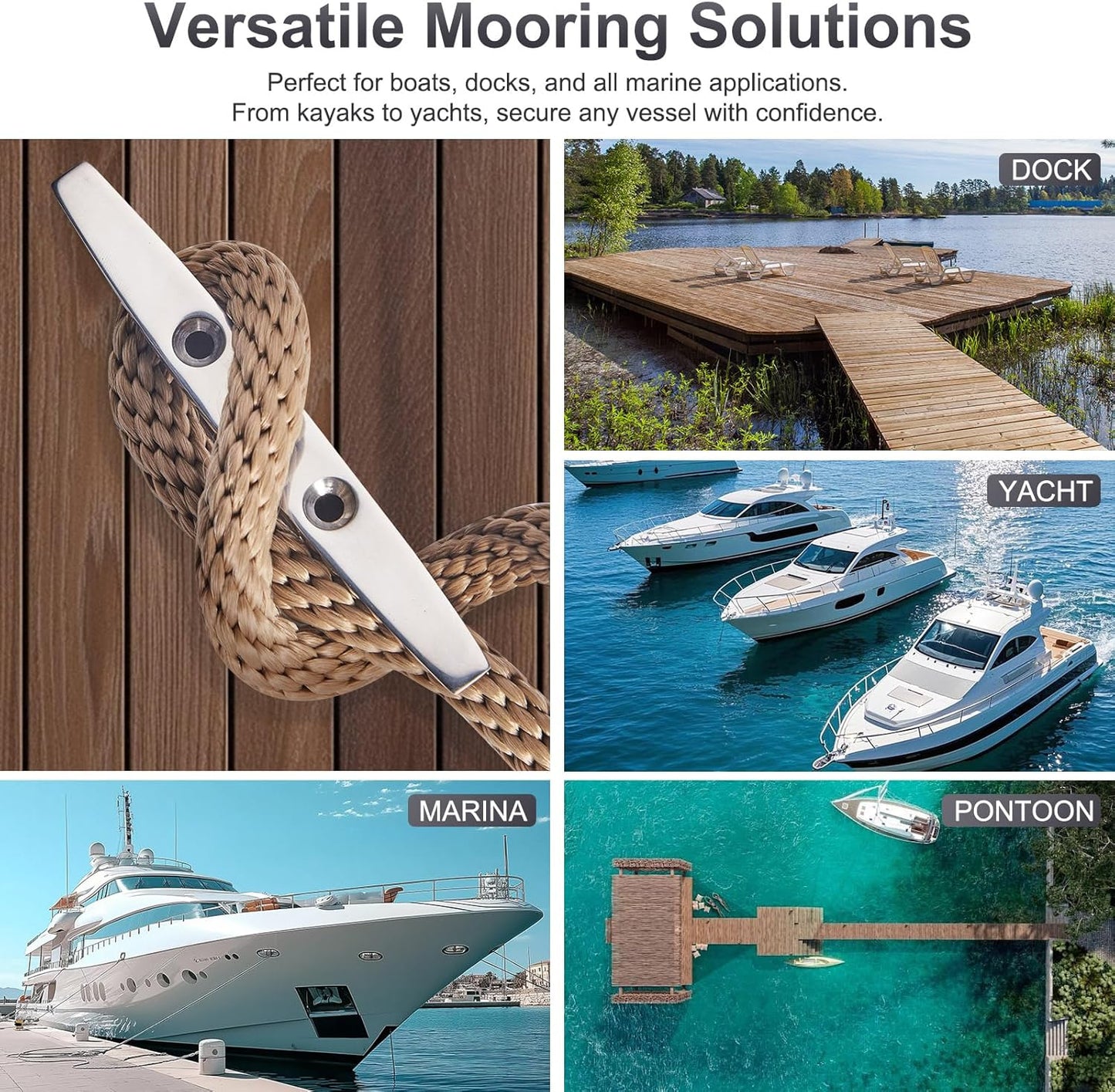 Boat Dock Cleat, 316 Marine Grade Stainless Steel Open Base Cleats with Hardware, Heavy Duty Mooring Accessories for Yacht Kayak Jetski (2-Pack)