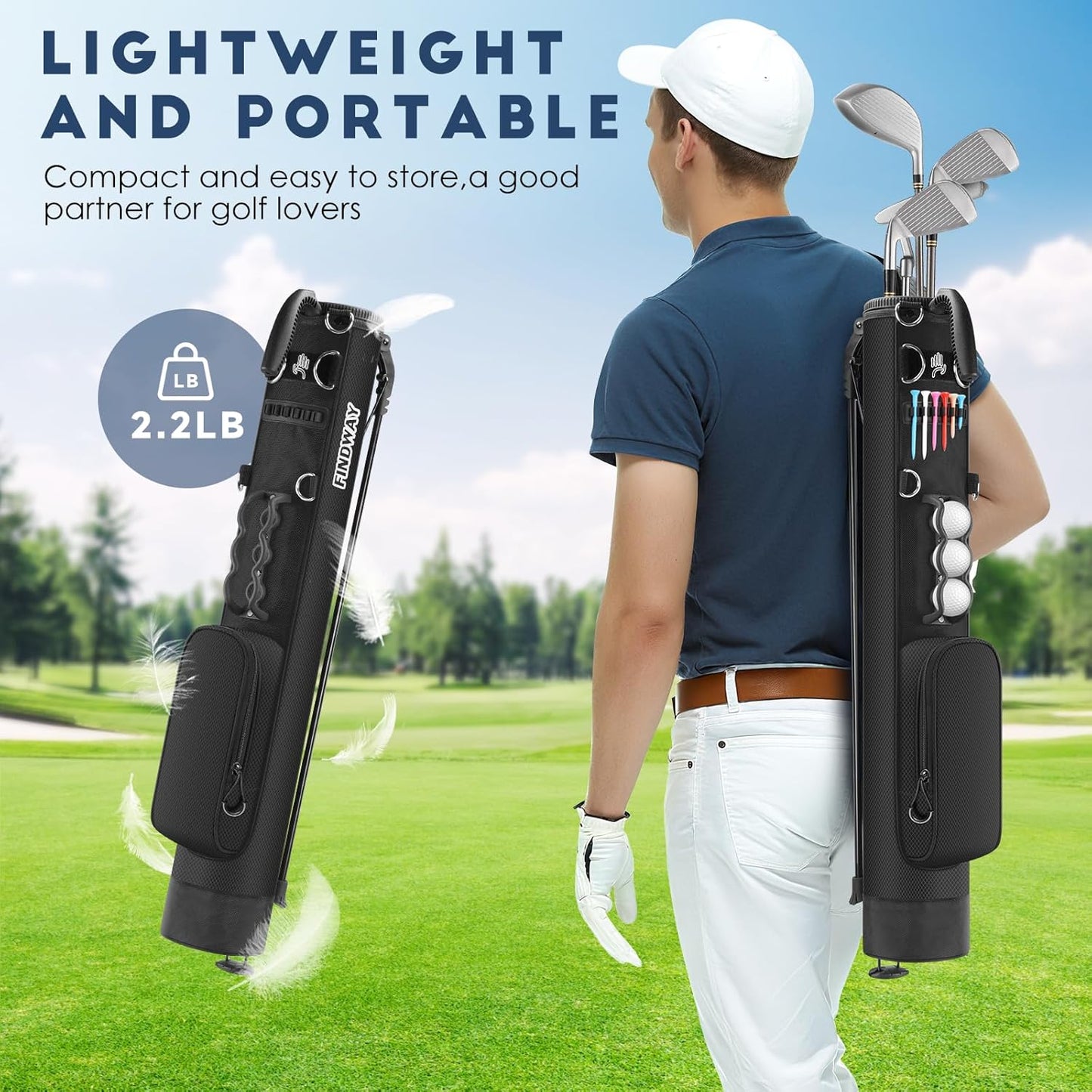 Findway Golf Stand Bag, Small Golf Bag for The Driving Range, Par 3 and Executive Courses, Lightweight Golf Club Carry Bag with Ball Holder and Pockets for Men Women